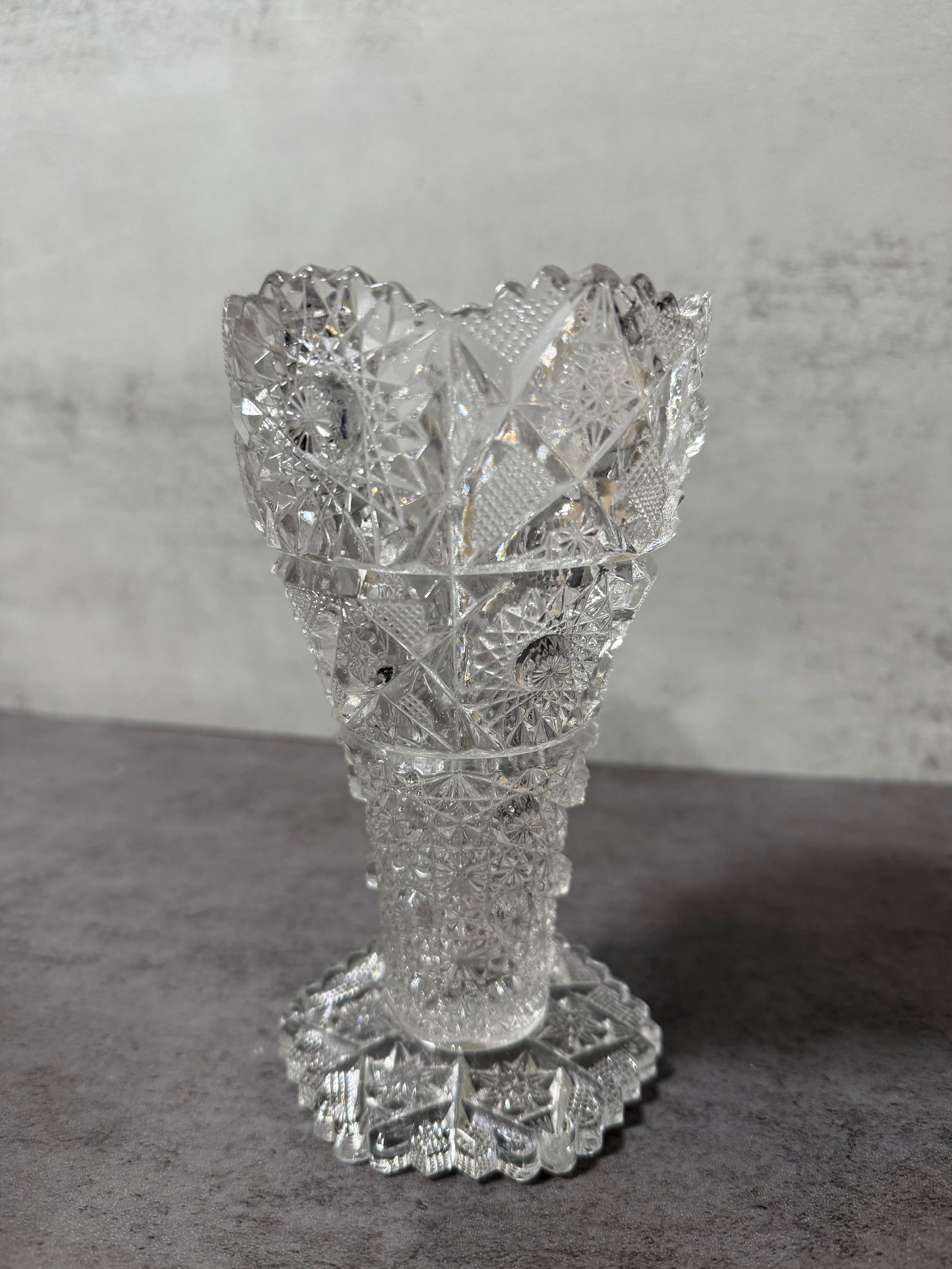 Vintage Pressed Glass Pedestal Vases, Cut Style Pattern (2 pcs) - 2