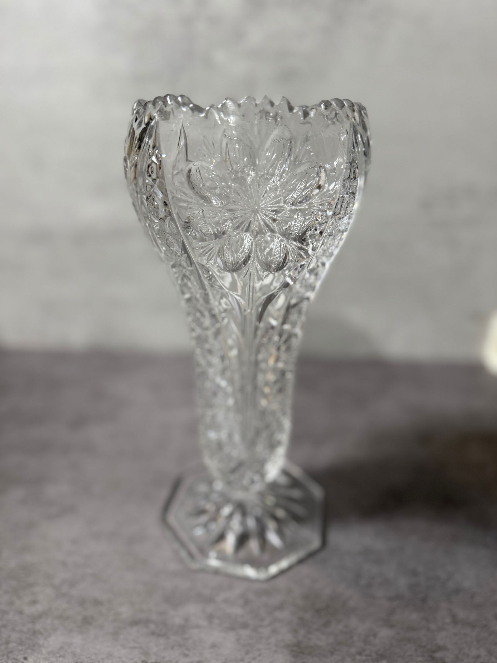 Vintage Pressed Glass Pedestal Vases, Cut Style Pattern (2 pcs) - 3