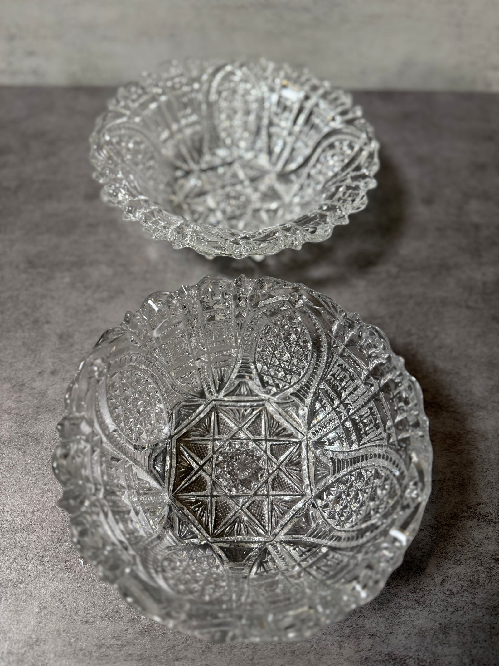 Vintage Pressed Glass Bowls, Cut Style Star & Geometric Pattern (2 pcs) (1 of 3)