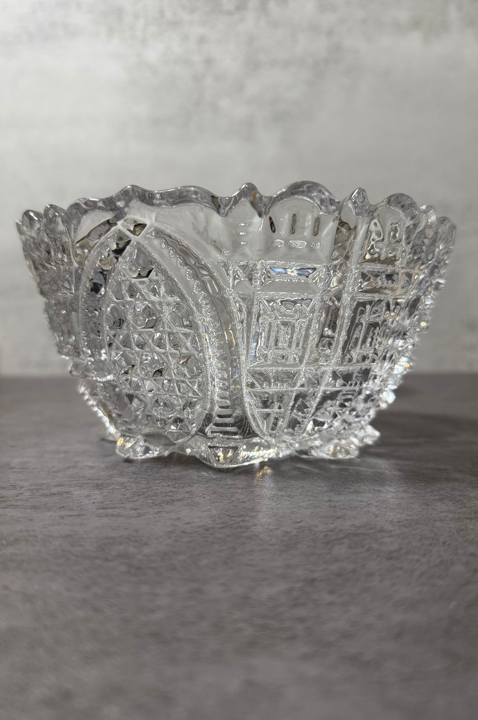 Vintage Pressed Glass Bowls, Cut Style Star & Geometric Pattern (2 pcs) - 2