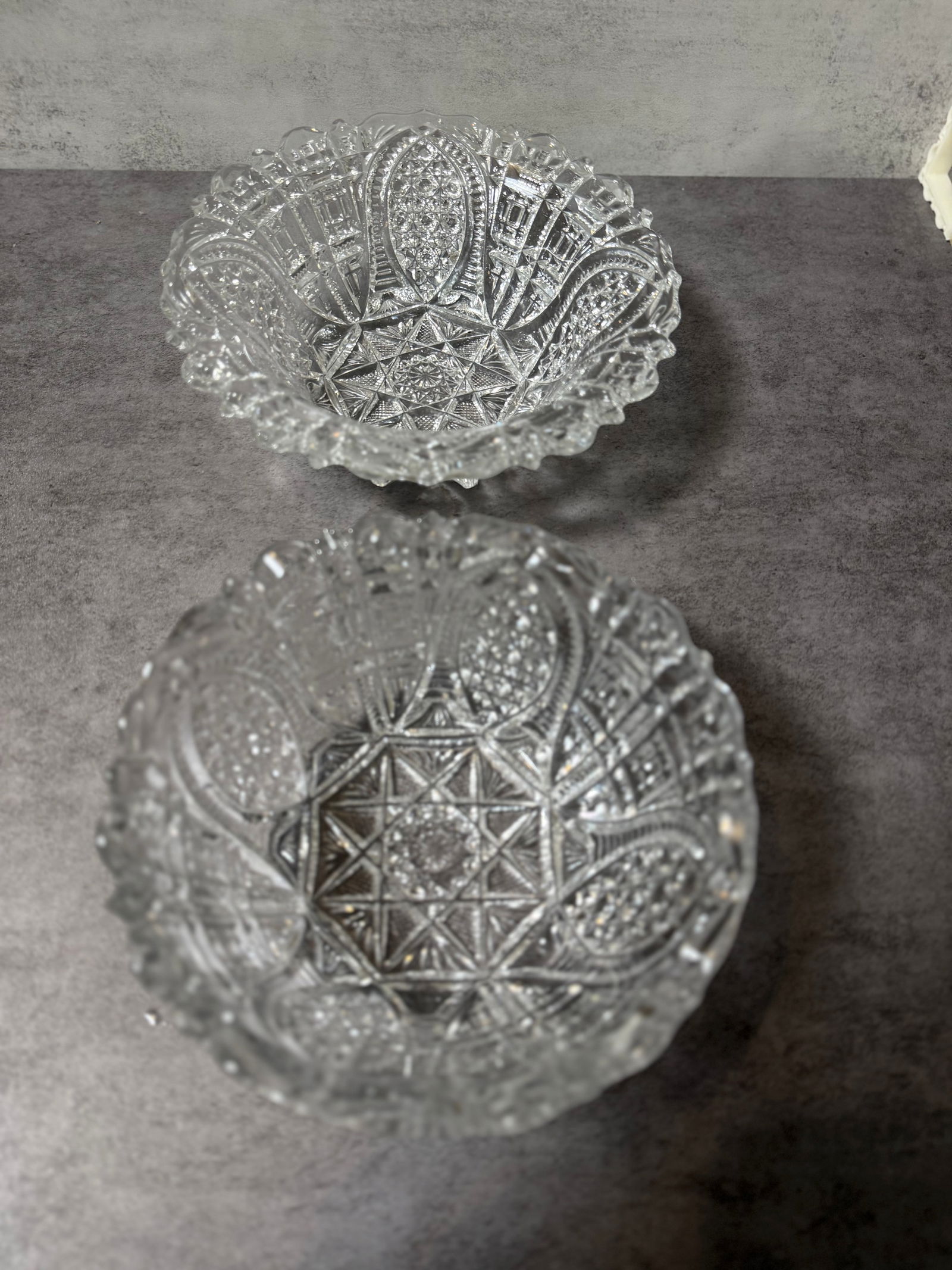 Vintage Pressed Glass Bowls, Cut Style Star & Geometric Pattern (2 pcs) - 3