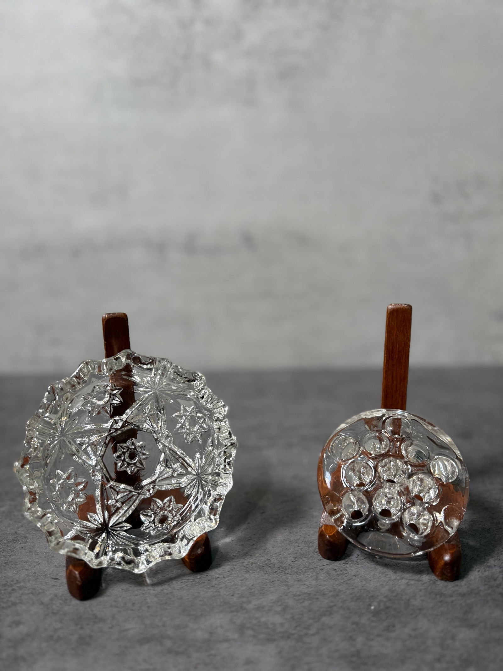 Vintage Pressed Glass Mini Plates, Starburst & Grape Pattern (2 pcs)