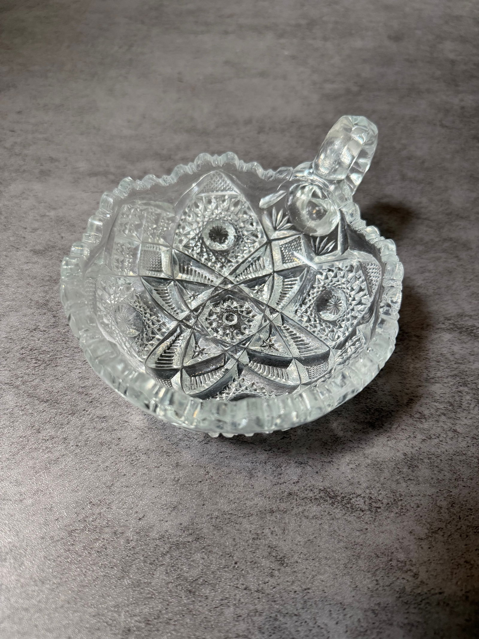 Vintage Pressed Glass Serving Set, Bowls & Handled Dish, Cut Style Pattern (3 pcs) - 3