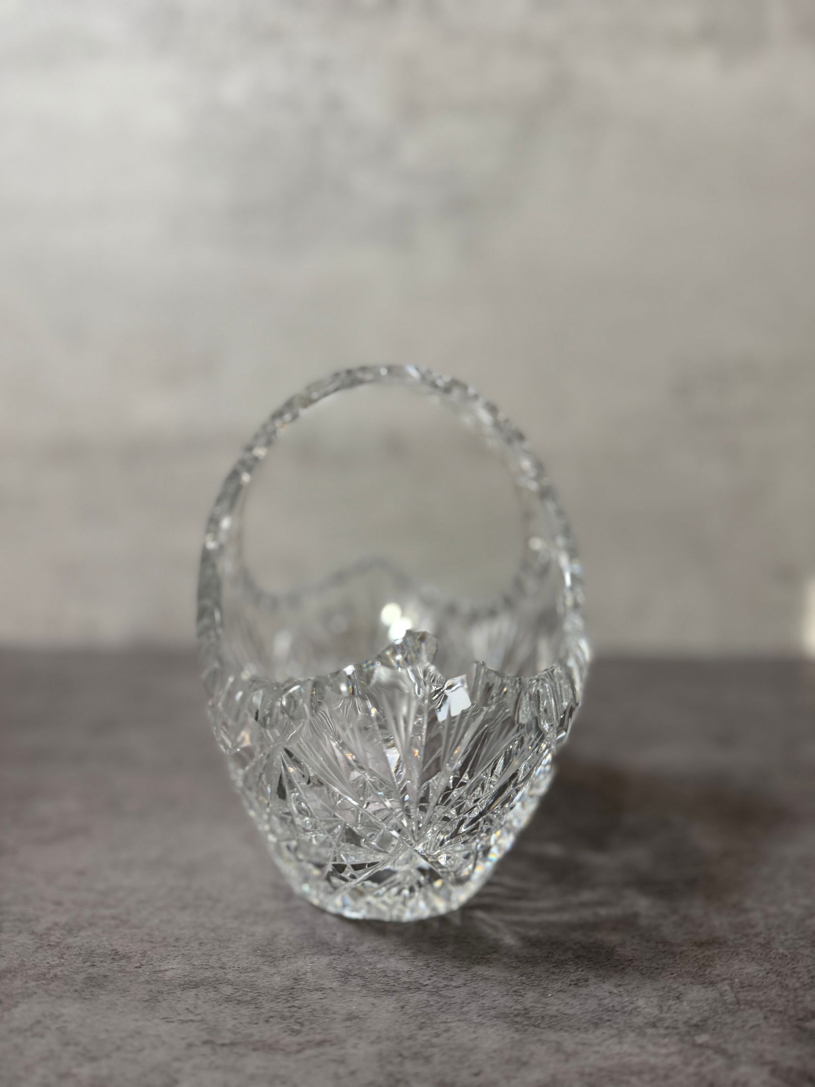 Vintage Cut Style Glass Basket with Handle, Star & Geometric Pattern - 3