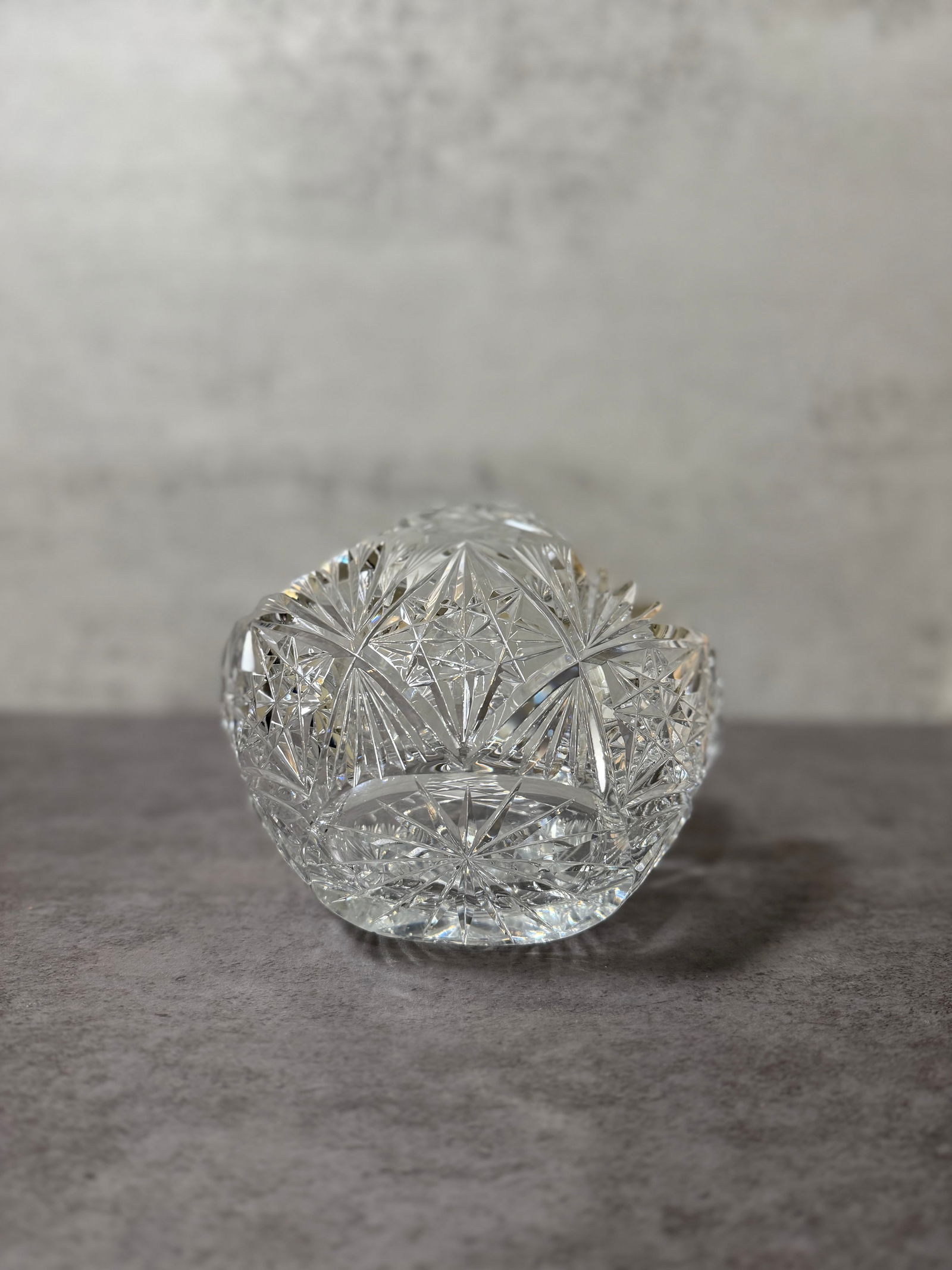 Vintage Cut Style Glass Basket with Handle, Star & Geometric Pattern - 4
