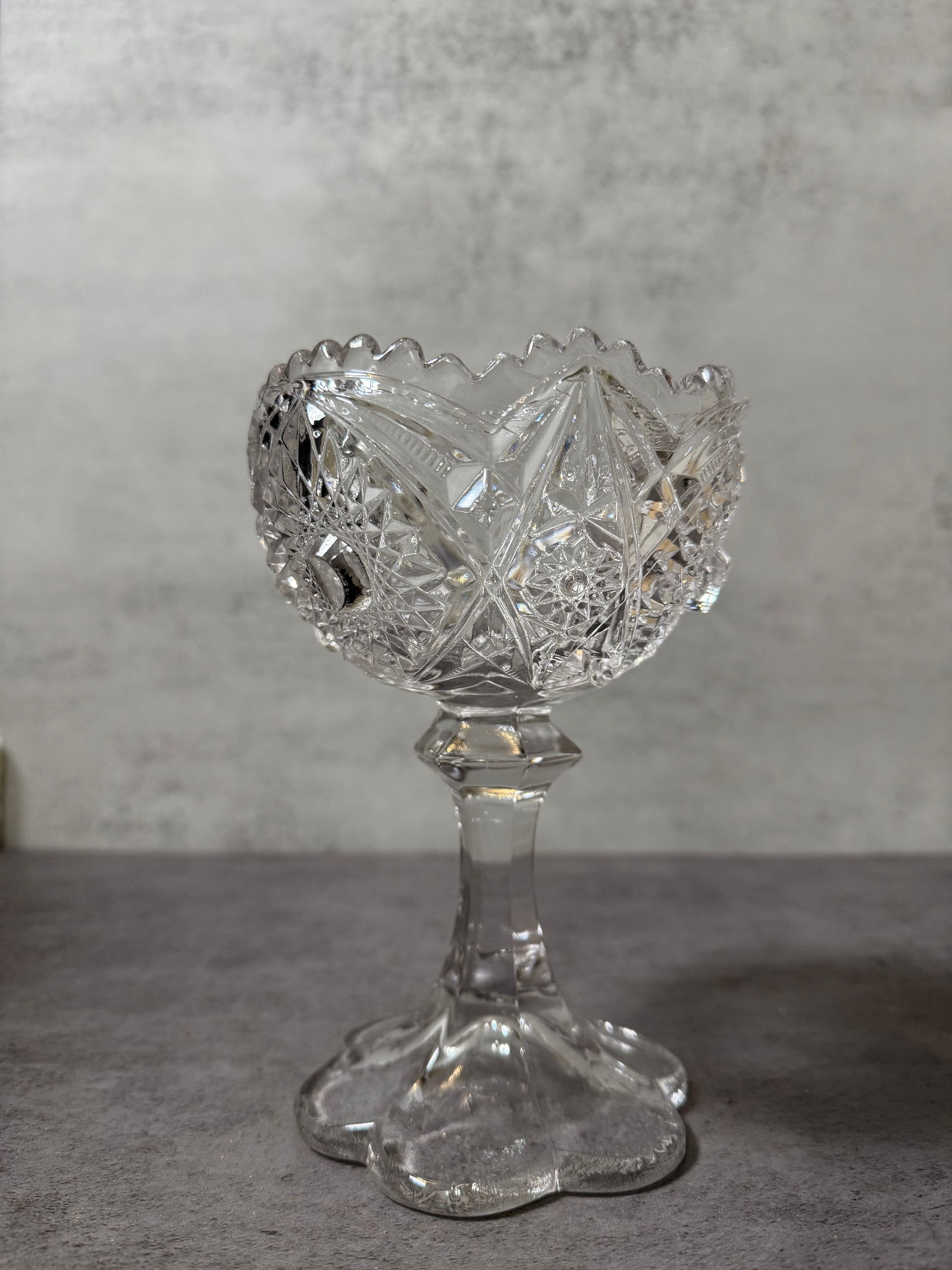 Vintage Pressed Glass Collection, Vase & Pedestal Bowls, Cut Style (3 pcs) - 4