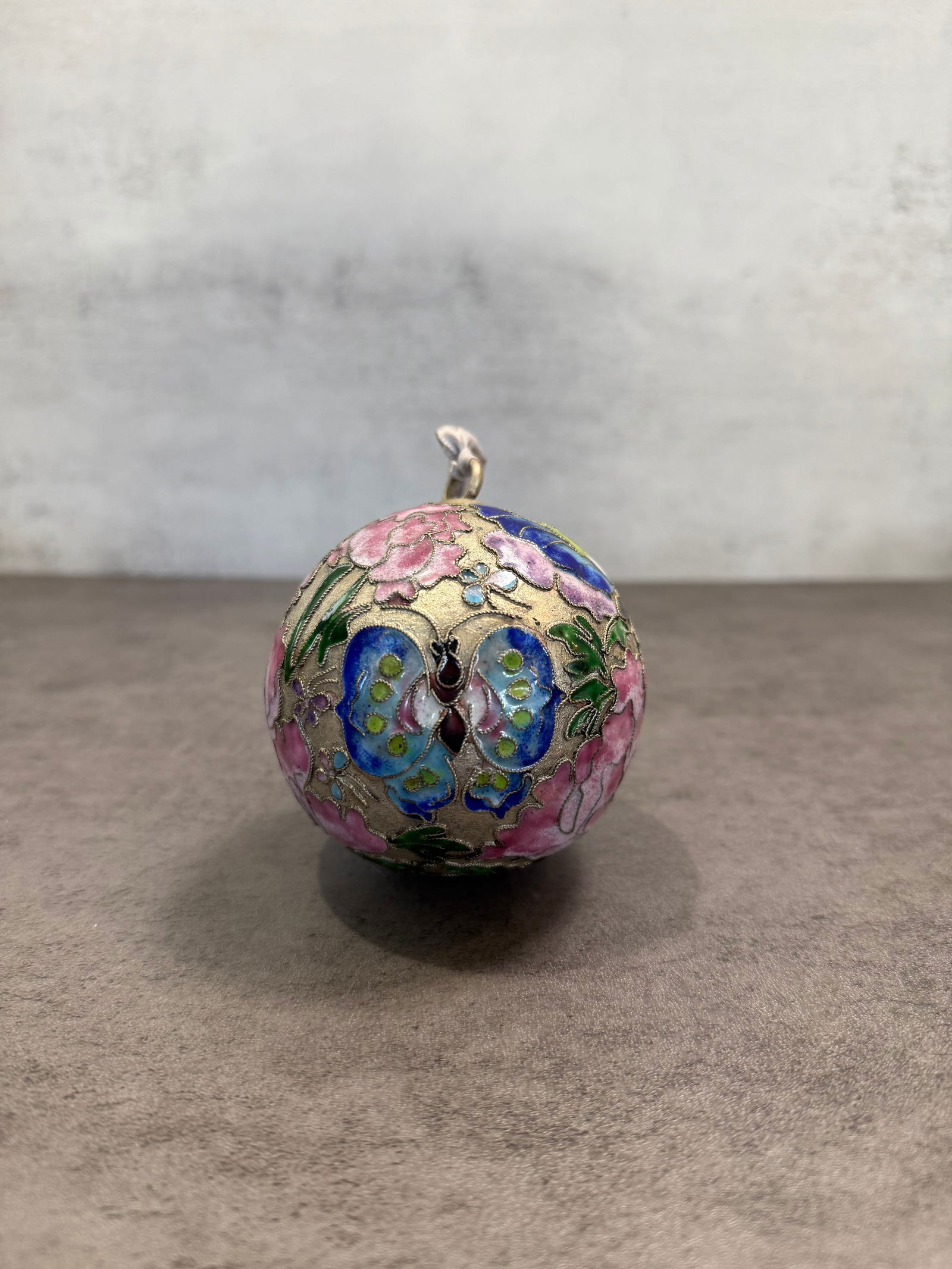 Chinese Cloisonné Enamel Ornament Ball – Floral & Butterfly Decorative Hanging Piece - 2