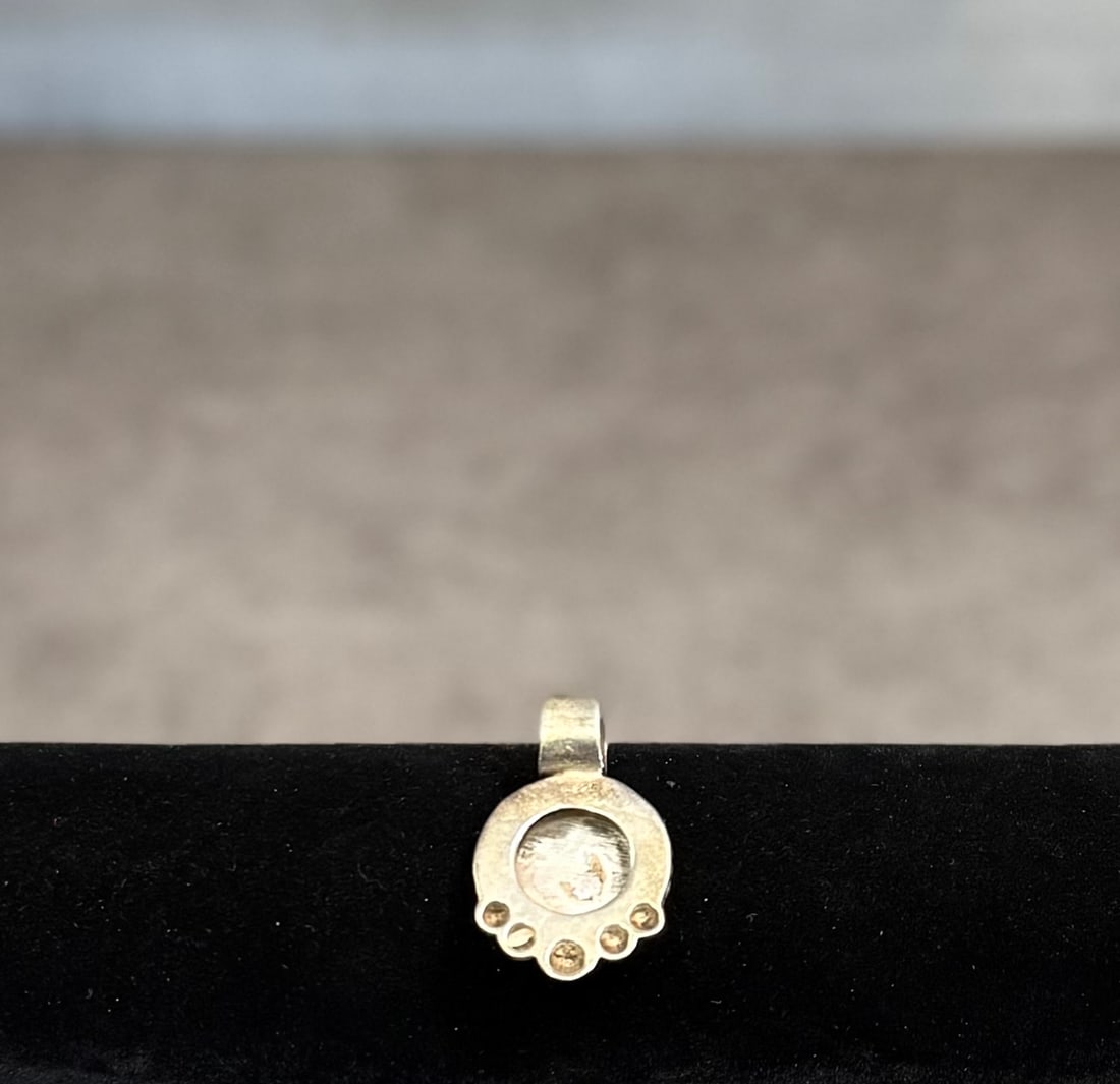 Vintage Sterling Silver Pendant with White Cabochon Stone – Boho Style Jewelry - 2