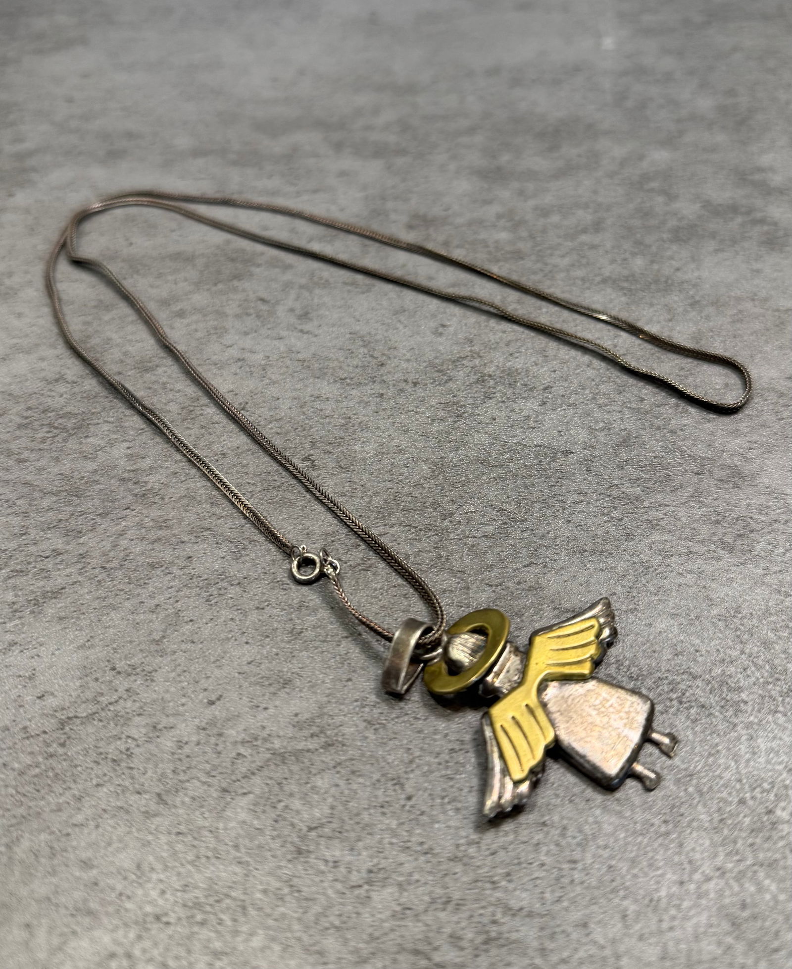 Vintage Sterling Silver Angel Pendant Necklace – Two Tone Gold & Silver Religious Charm - 2