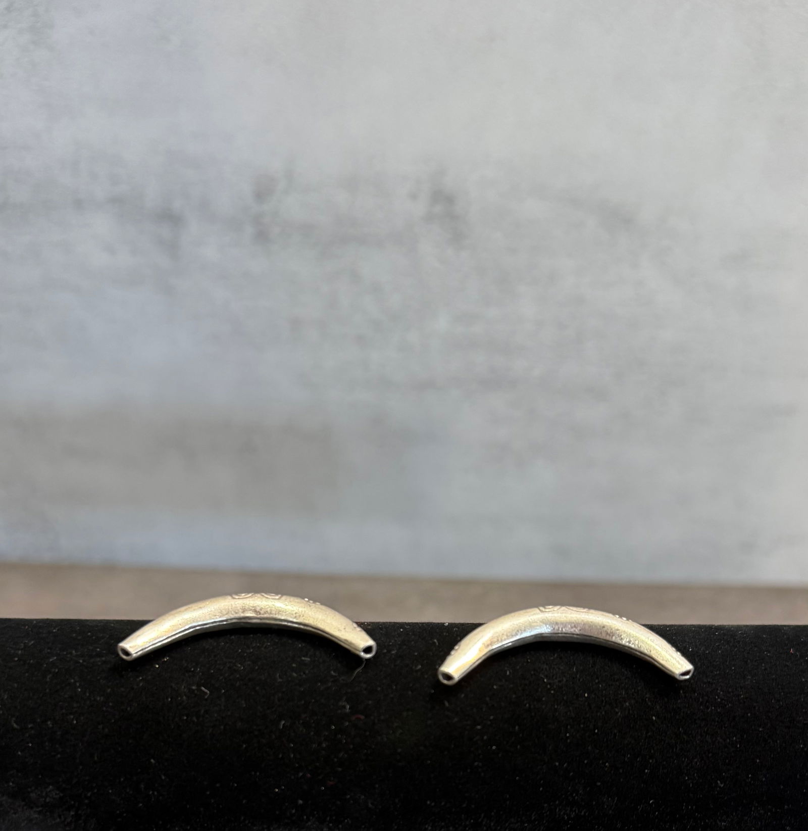 Vintage Sterling Silver Curved Tube Beads – Floral Engraved Spacer Components (Pair) - 2