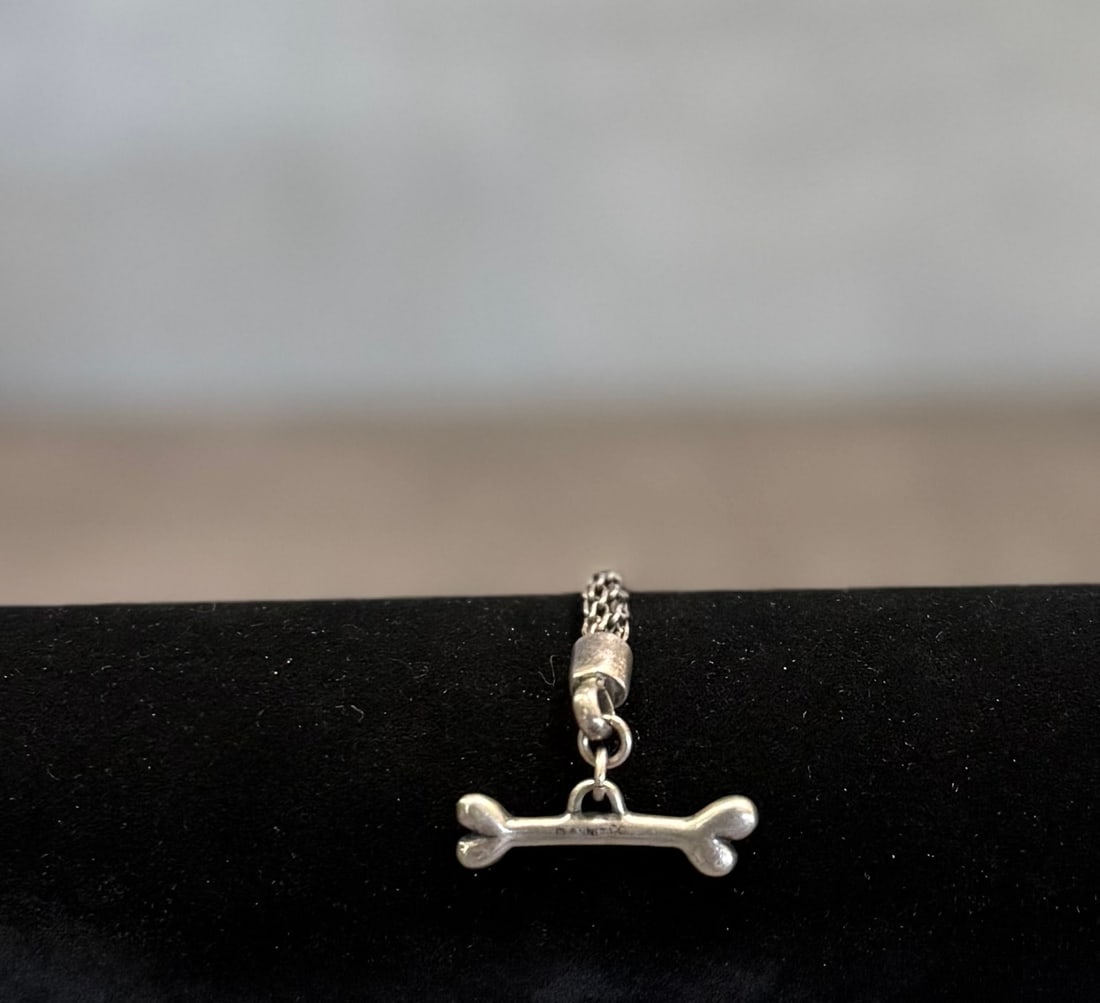 Vintage Sterling Silver Bracelet with Dog Bone Charm & Toggle Clasp – Braided Chain Design - 2