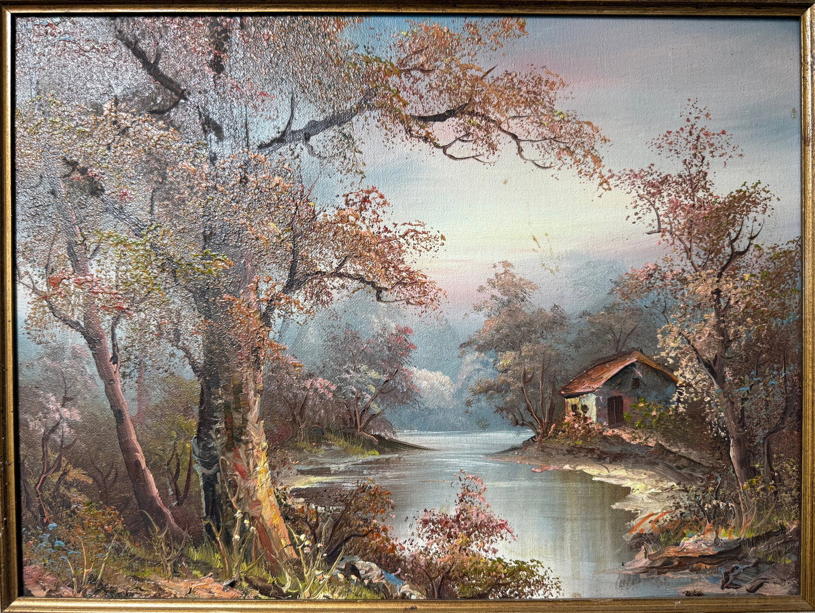 Pastoral Riverside Landscape Oil on Canvas, 24 x 20 in - 2