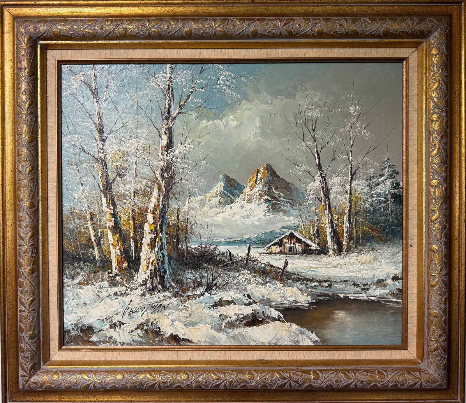 Alpine Winter Landscape Oil on Canvas, 33 x 28 in - 2
