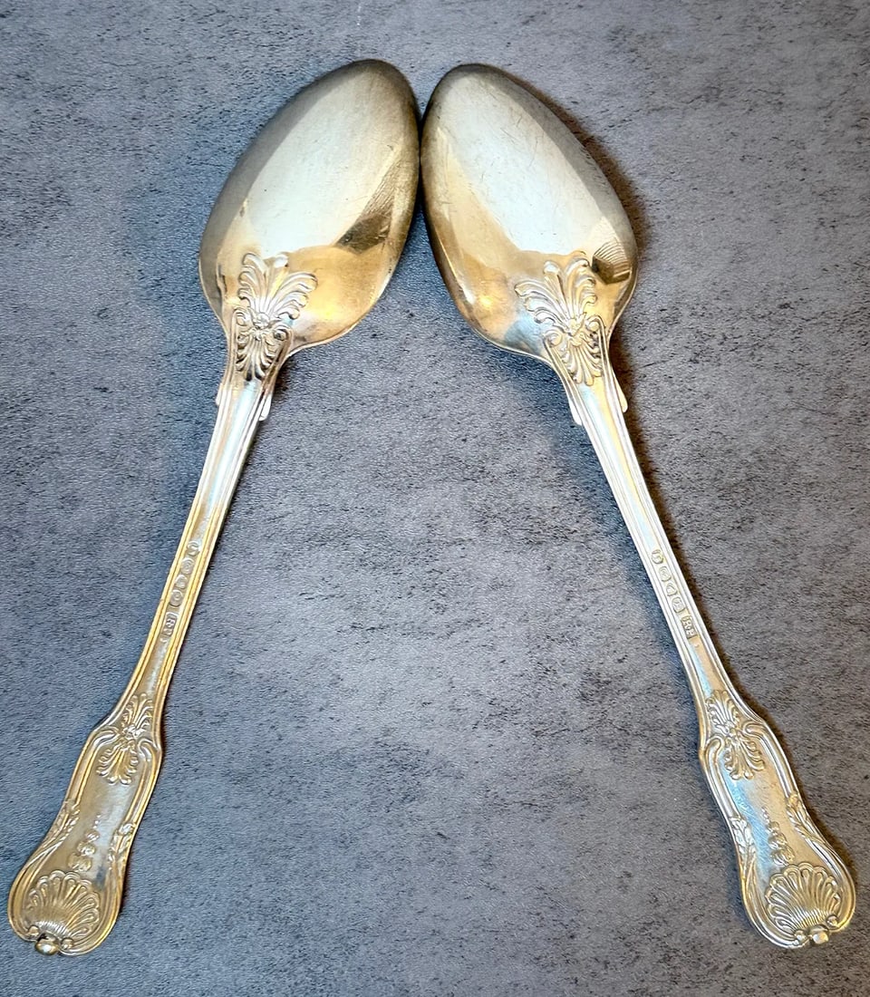 Pair of English Sterling Silver Stuffing Spoons 9"long - 2