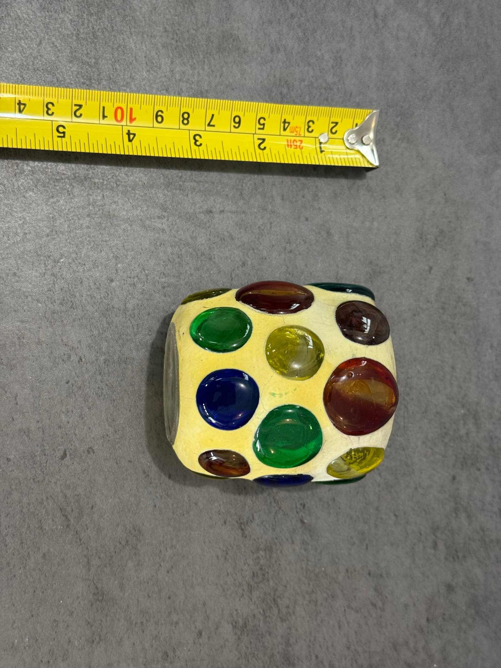 Vintage Decorative Vessel with Multicolor Glass Cabochon Design - 3