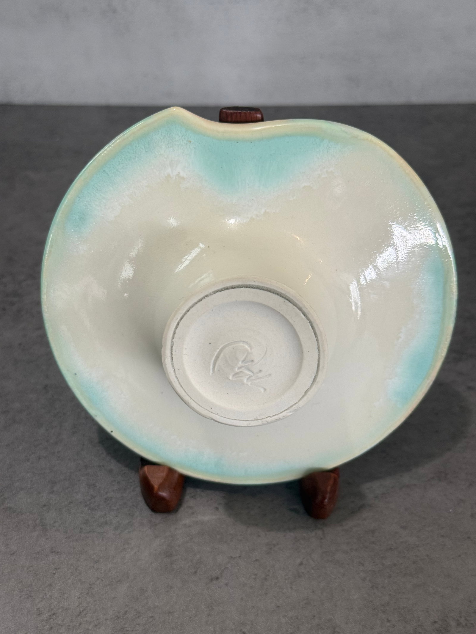 Signed Italian Crystalline Glaze Pottery Candle Holder, Green - 2