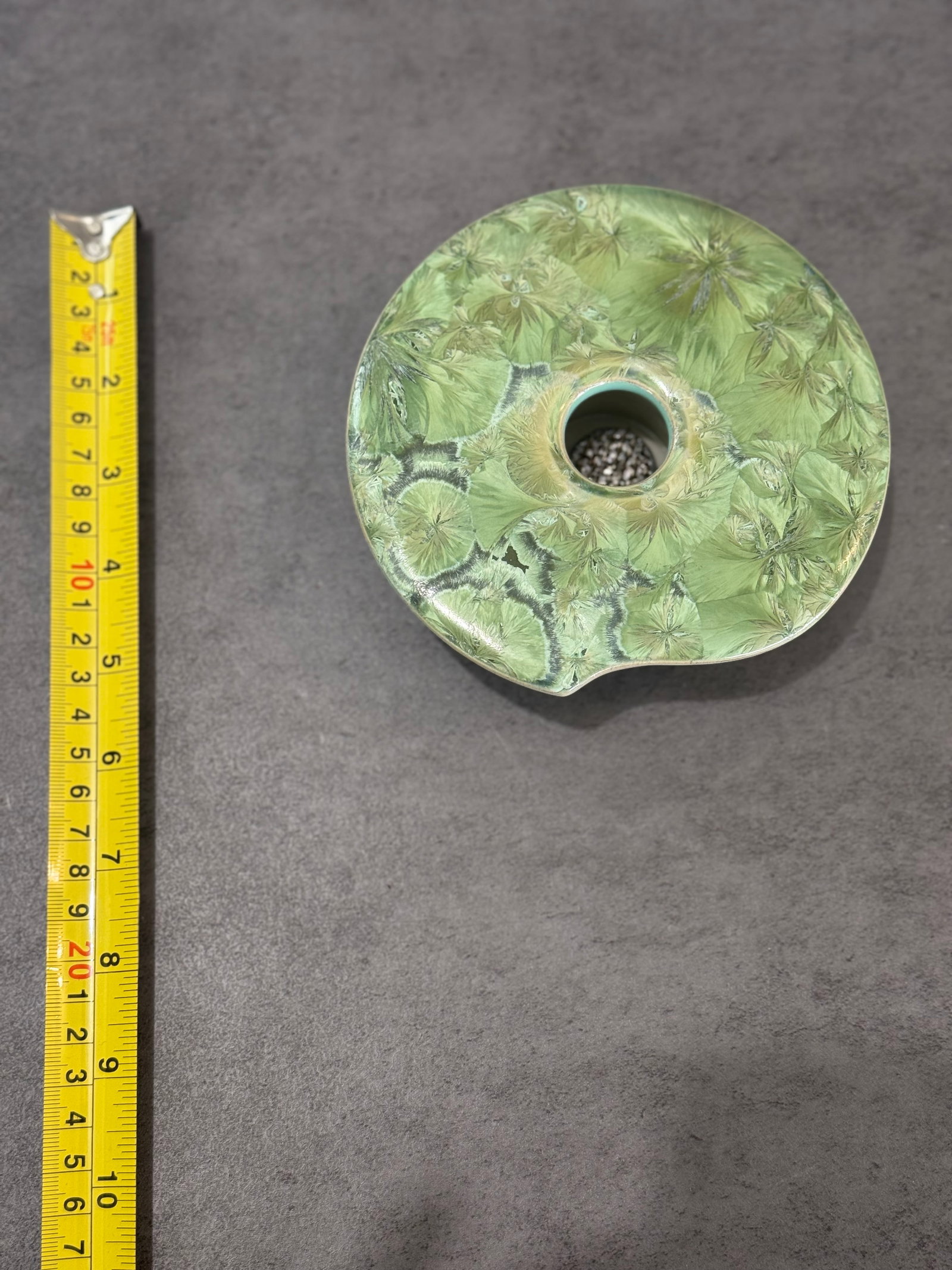 Signed Italian Crystalline Glaze Pottery Candle Holder, Green - 3