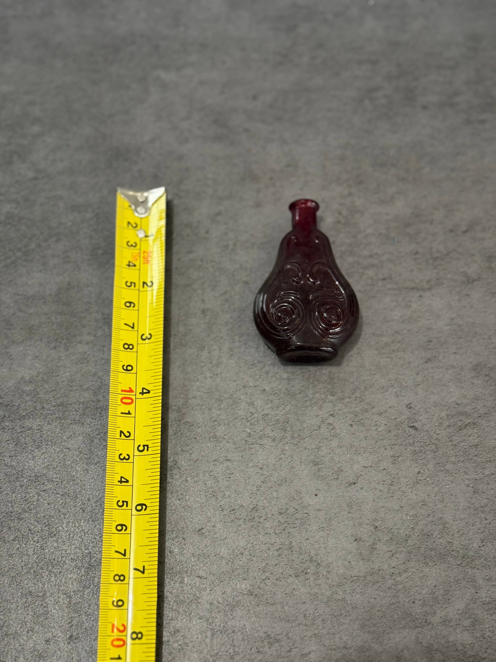 Vintage Wheaton Miniature Ruby Red Glass Scroll Flask Bottle - 3