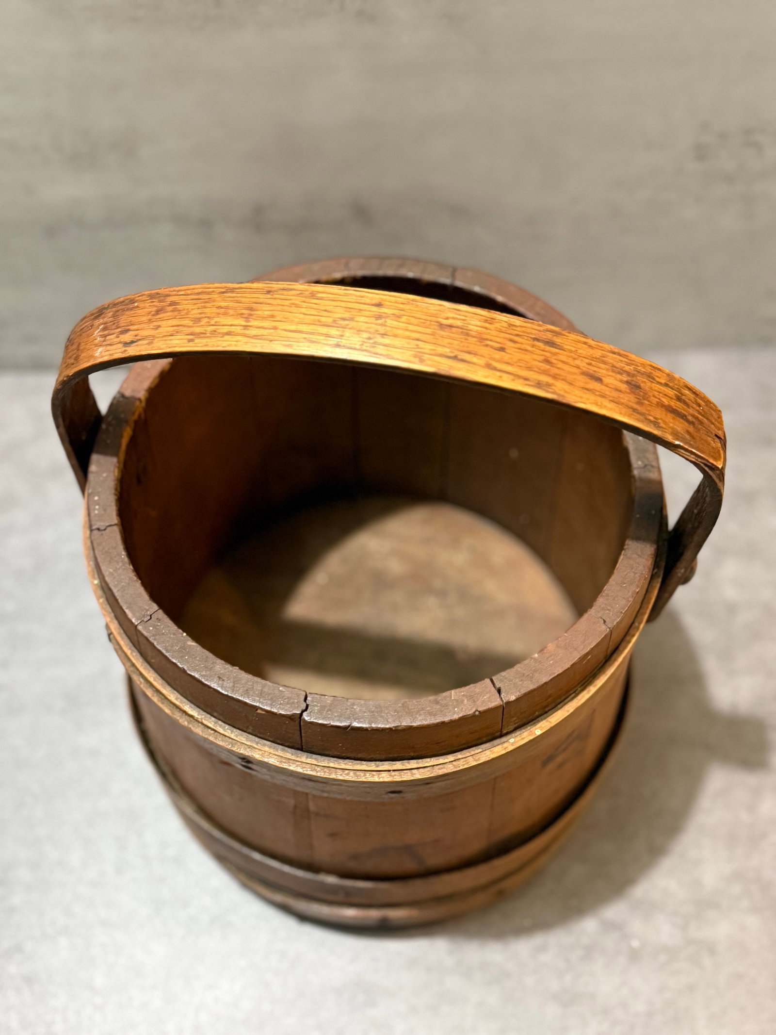 Antique Style Wooden Firkin Bucket w Handle Primitive Sugar Bucket 9"Hx9.5"D - 2