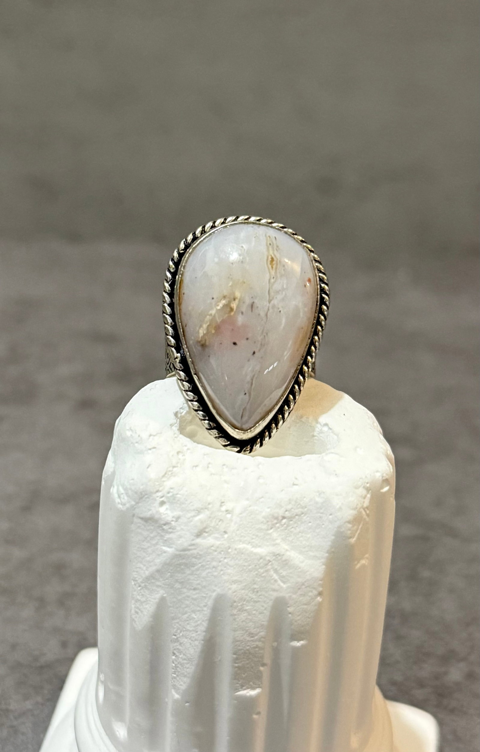Vintage Sterling Silver Agate Cabochon Ring - 2