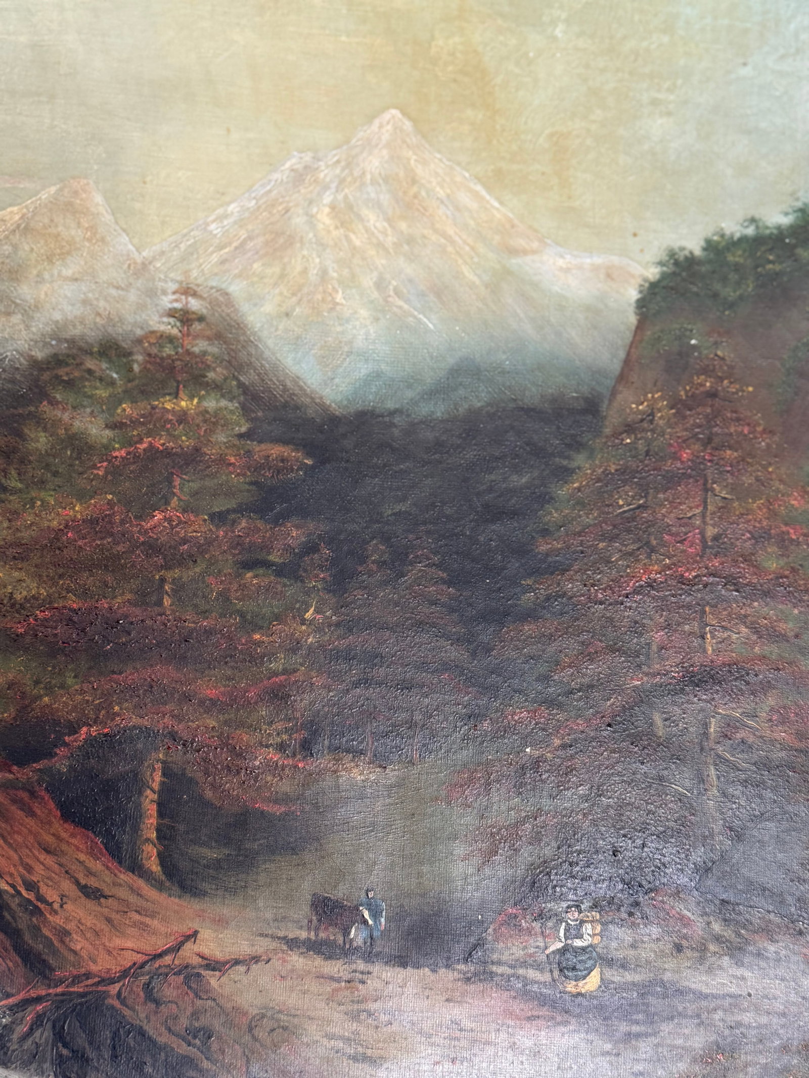 Antique Mountain Landscape Oil on Canvas Painting - 2