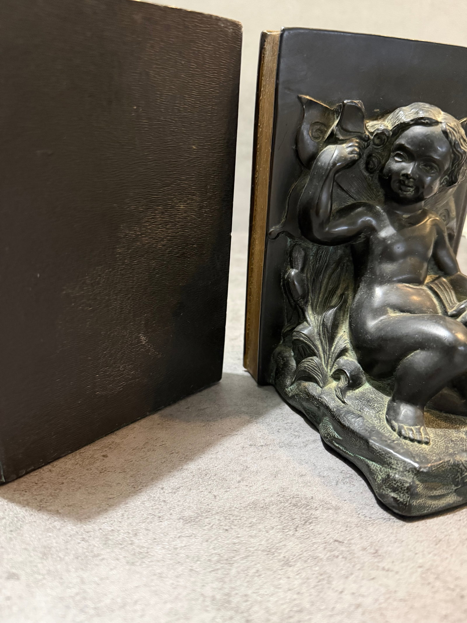 Pair of Art Nouveau Style Cast Metal Fairy Cherub Bookends - 3