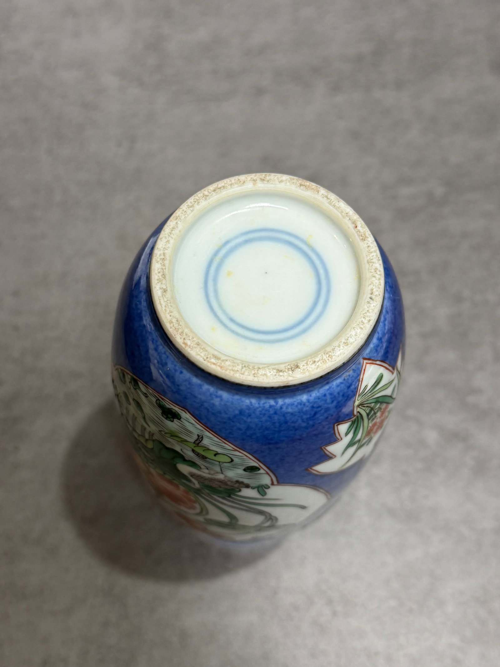 Vintage Chinese Powder Blue Ground Famille Rose Porcelain Vase - 2