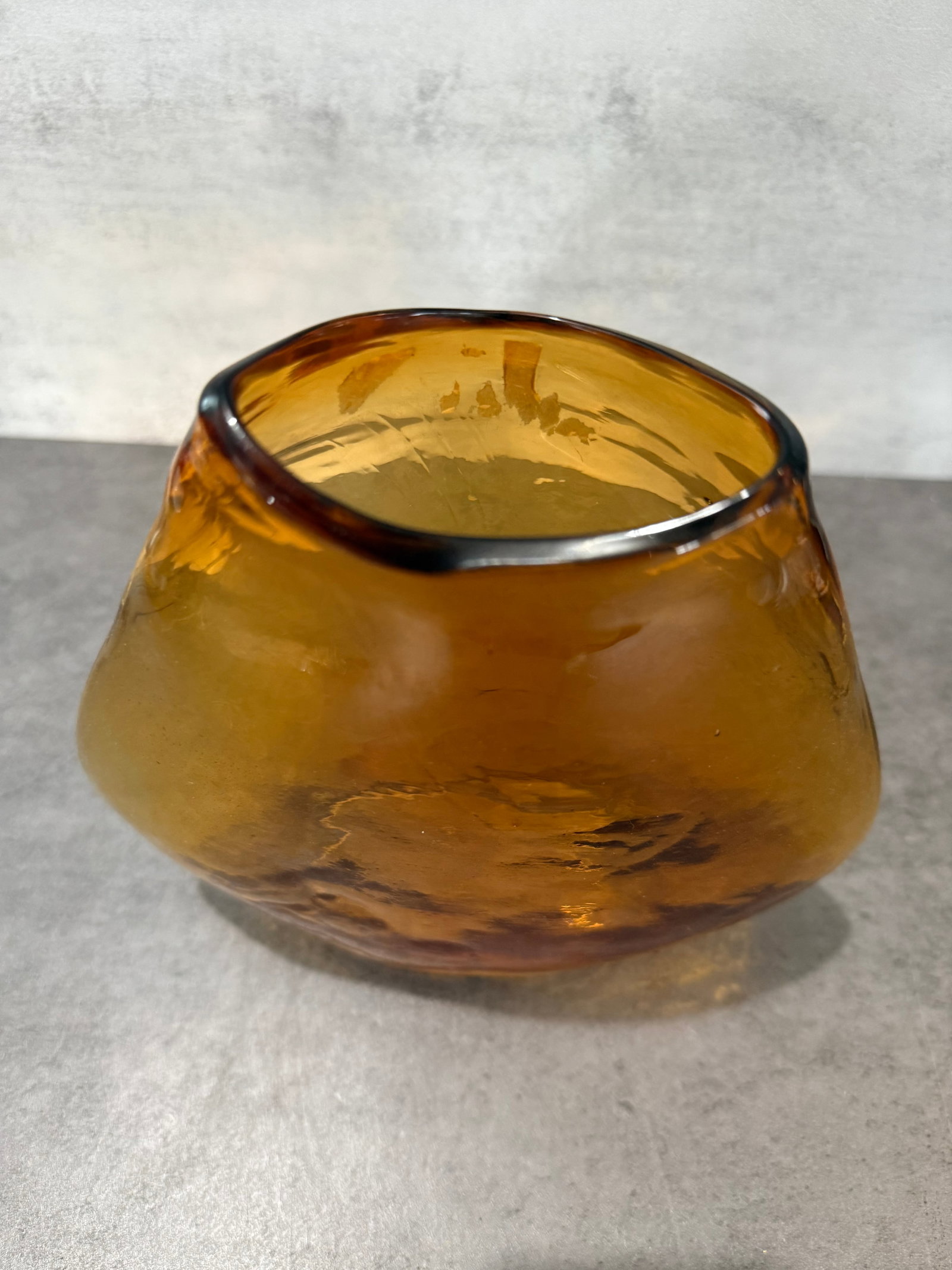 Handmade Amber Art Glass Freeform Vase - 2