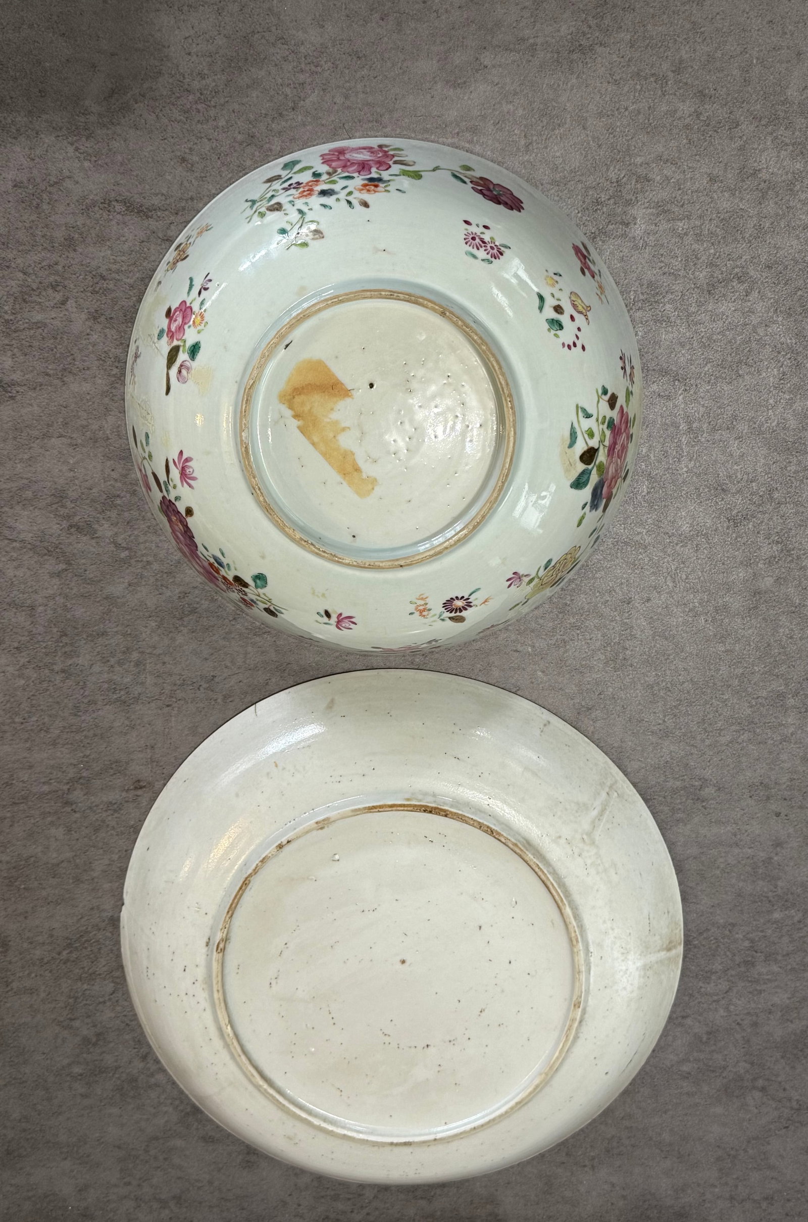 Chinese Export Famille Rose Floral Porcelain Bowl & Plate - 2