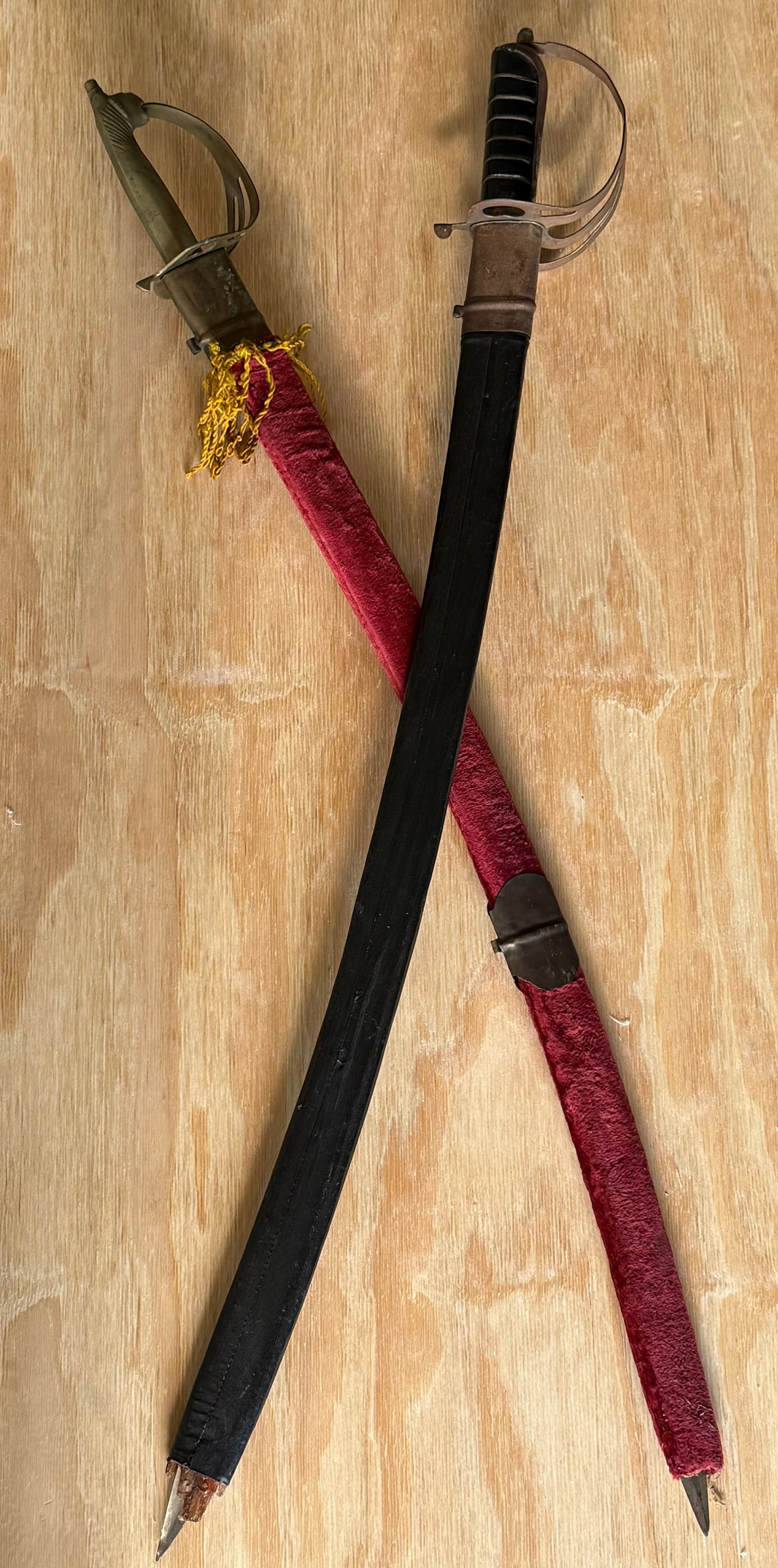 Indian Ceremonial Sword With Velvet Covered Scabbard: An antique Indian talwar style ceremonial sword with curved steel blade housed in a velvet covered scabbard. The hilt with elaborate openwork guard and ribbed grip, displaying traditional South Asian