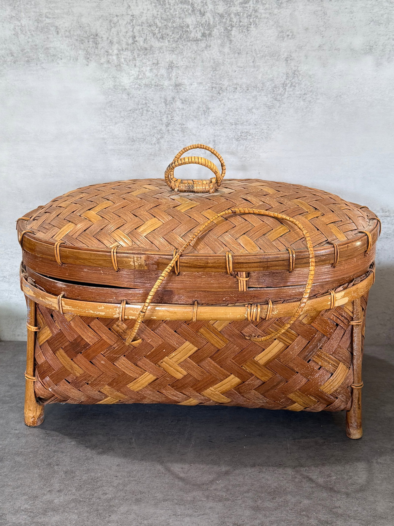 Handwoven Bamboo Basket Box with Raised Bamboo Legs and Cover - 2