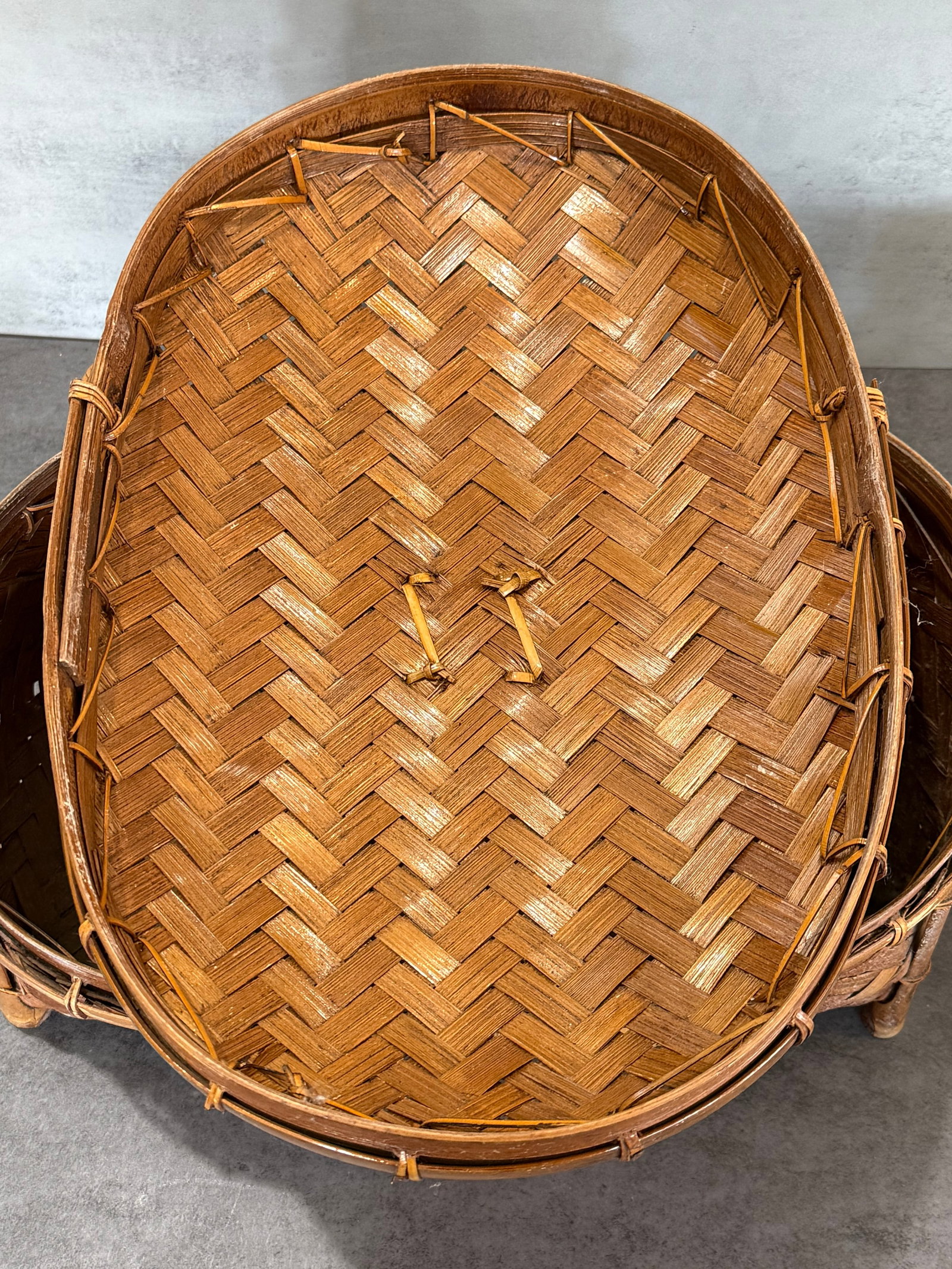 Handwoven Bamboo Basket Box with Raised Bamboo Legs and Cover - 4