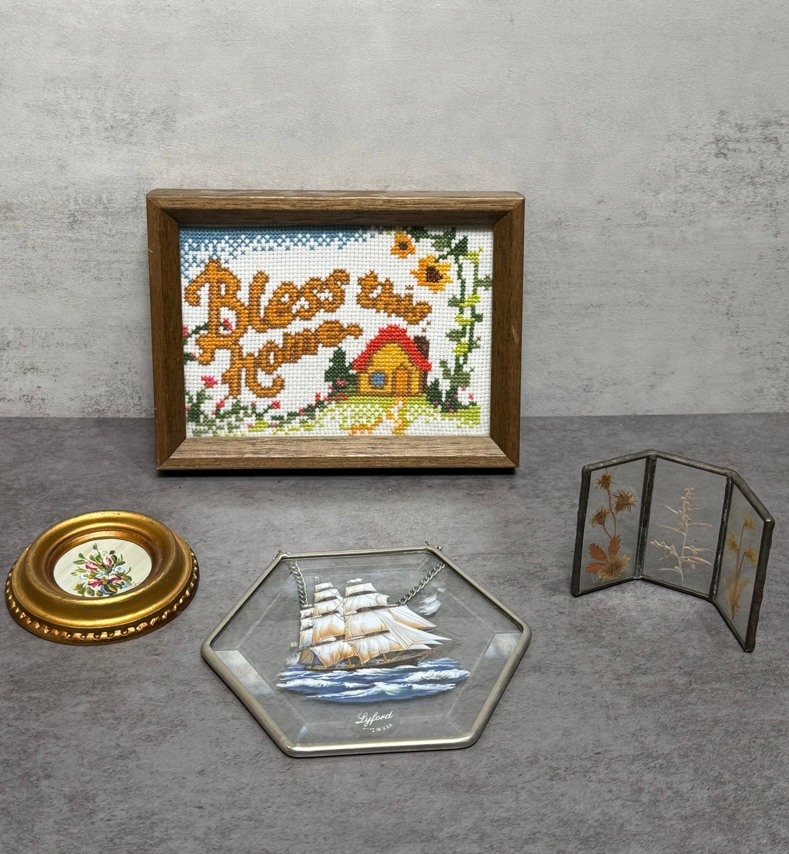 Group of Vintage Framed Folk Art & Decorative Wall Accessories (1 of 4)