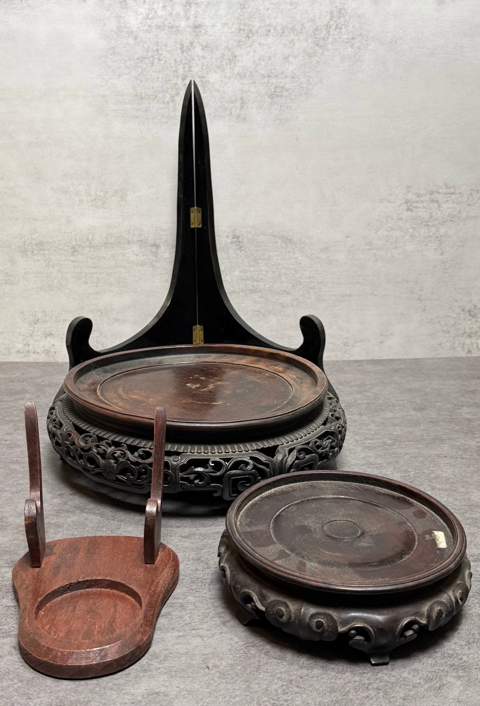 Group of Chinese Hardwood Display Stands & Plate Easel (1 of 3)