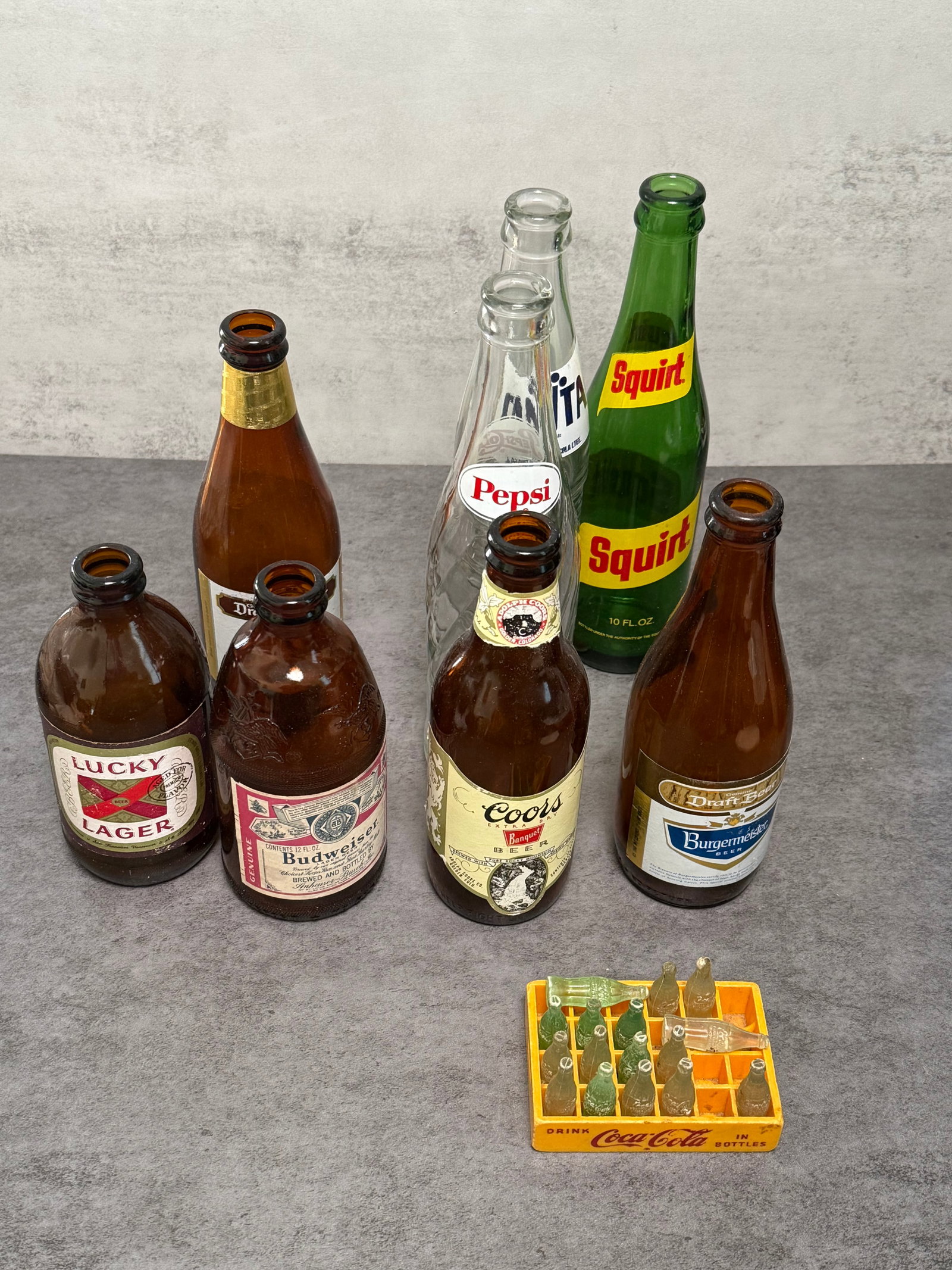 Vintage Soda & Beer Bottle Group With Mini Coca-Cola Crate - 2