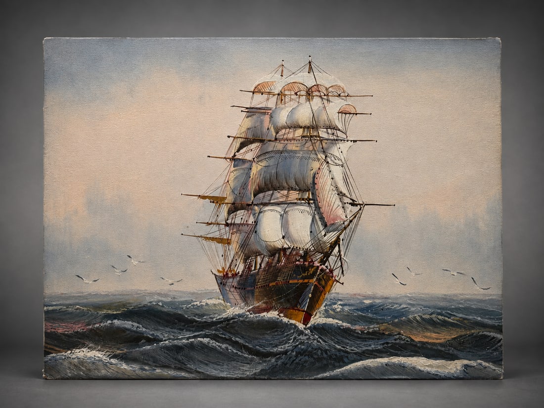 Marine Oil Painting Mounted on Board, 16 x 12 in. (1 of 1)