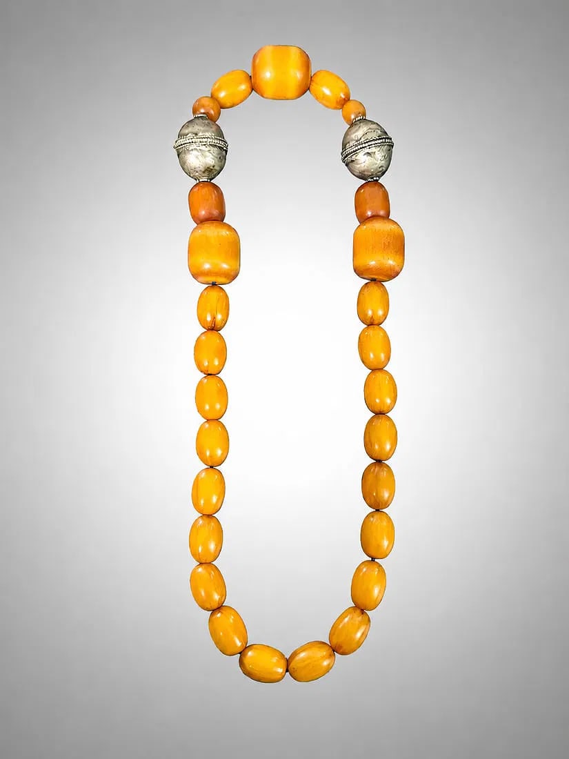Vintage Butterscotch Amber Bead Necklace with Silver-Tone Accent Beads, 5.4 oz (1 of 4)