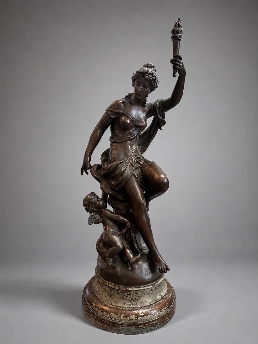 Leon Pilet Aurora Figural Sculpture Classical Torch Bearer Bronze Finish, 26 Inches (1 of 1)