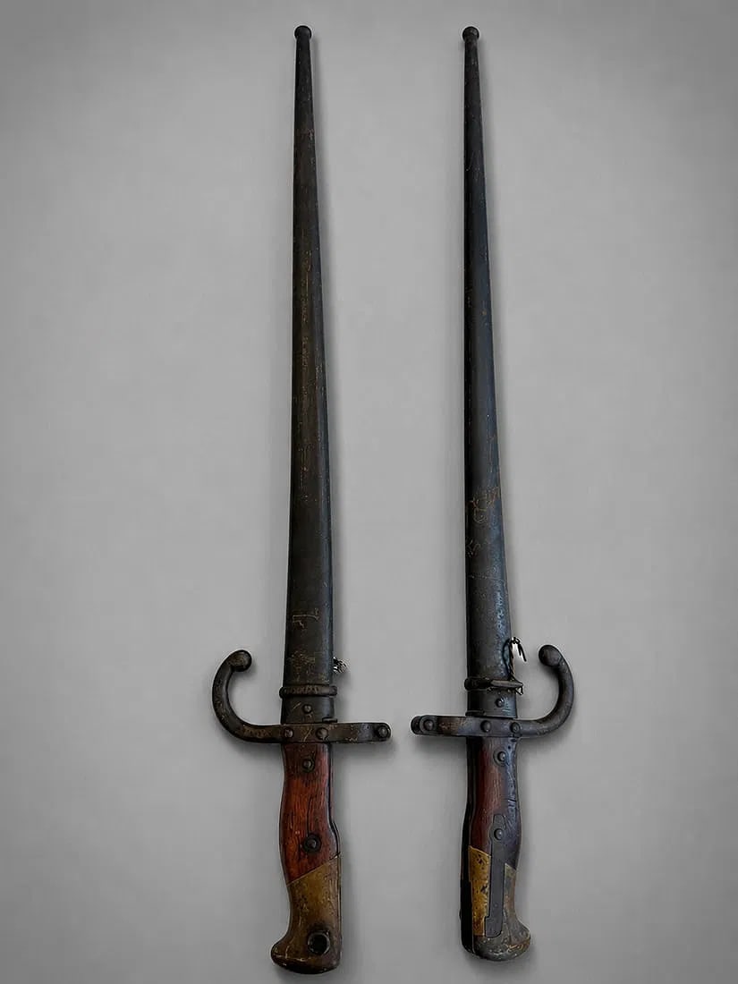 Pair of Antique French Gras-Type Military Bayonets with Scabbards (1 of 7)