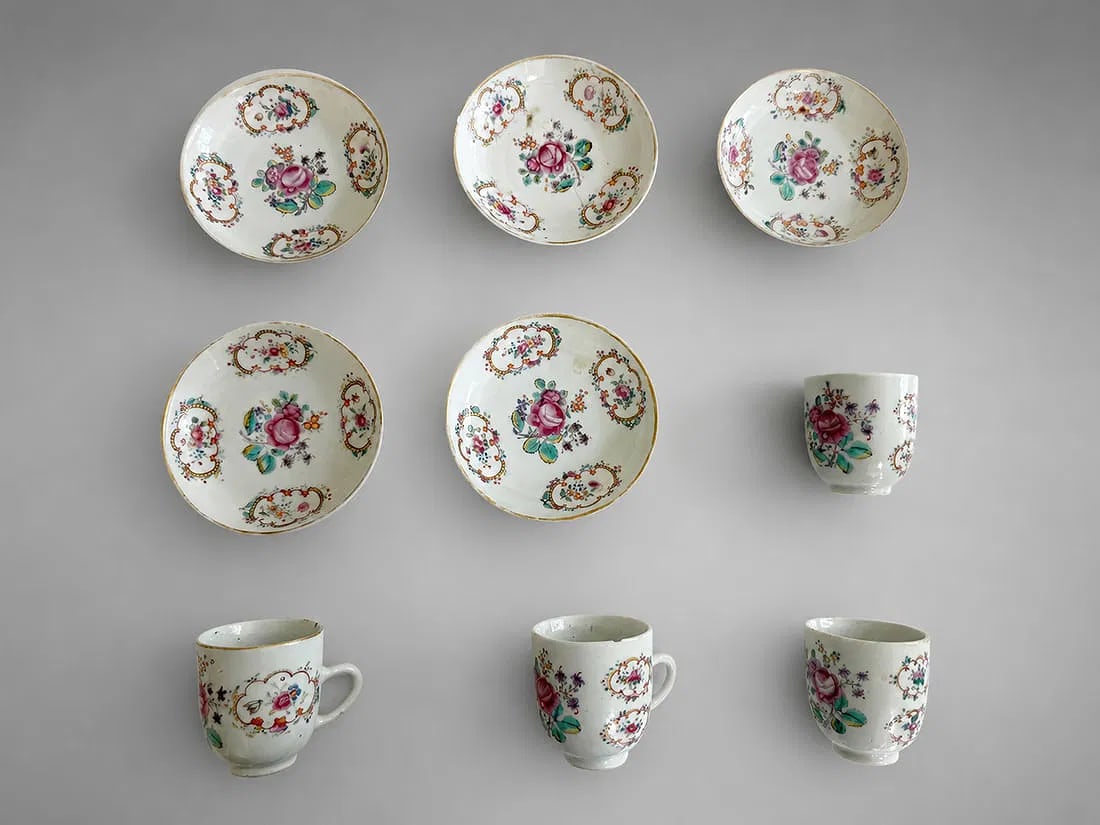 Chinese Export Famille Rose Porcelain Tea Cups & Saucers, 9 Pieces (1 of 1)