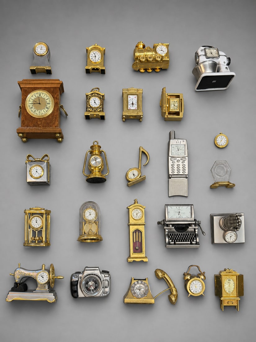 COLLECTION OF MINIATURE NOVELTY CLOCKS & DECORATIVE TIMEPIECES (1 of 2)