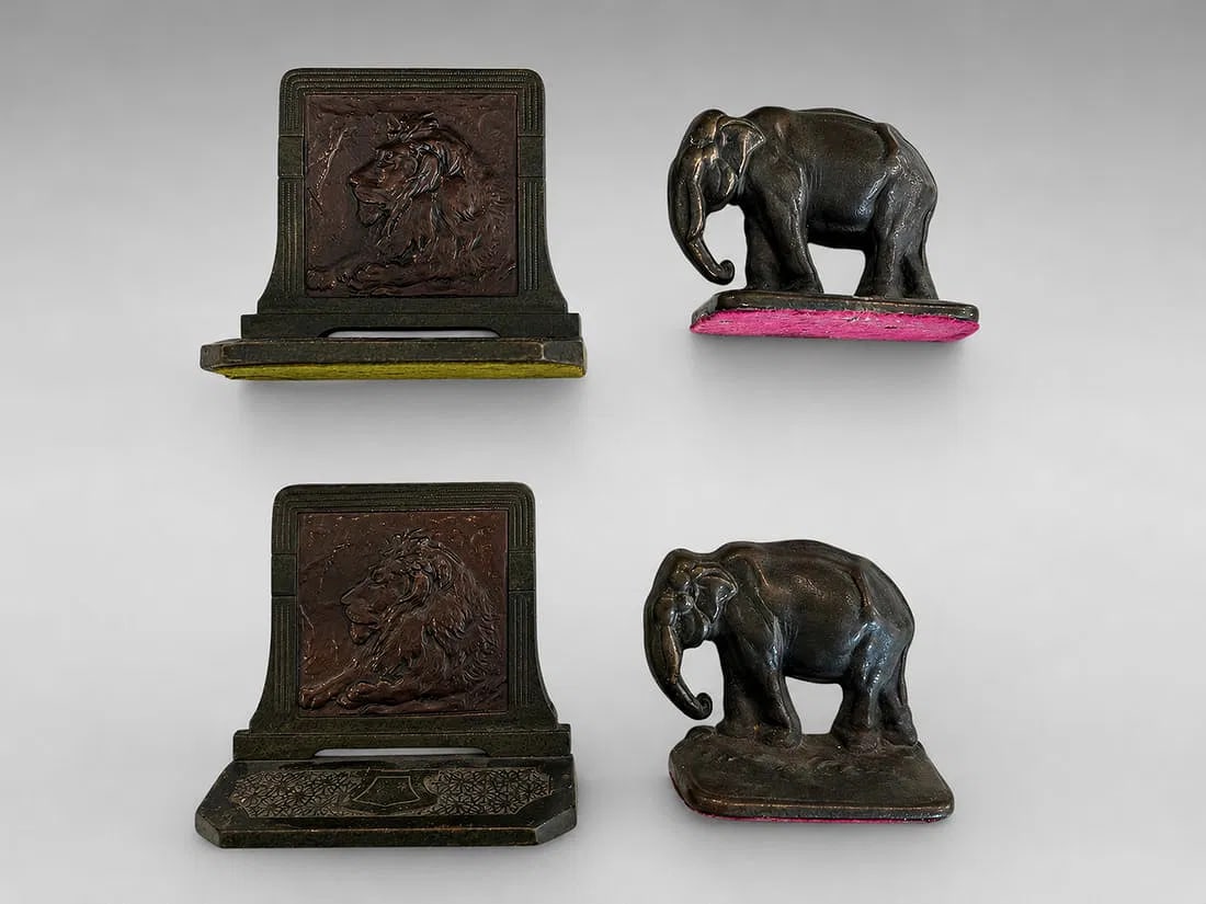 Pair of Vintage Metal Lion & Elephant Bookends (1 of 1)