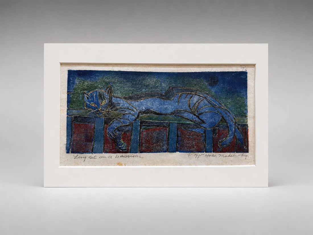 Denmark Viggo Holm Madsen Pencil Signed "Long Cat On Bannister" (1 of 1)