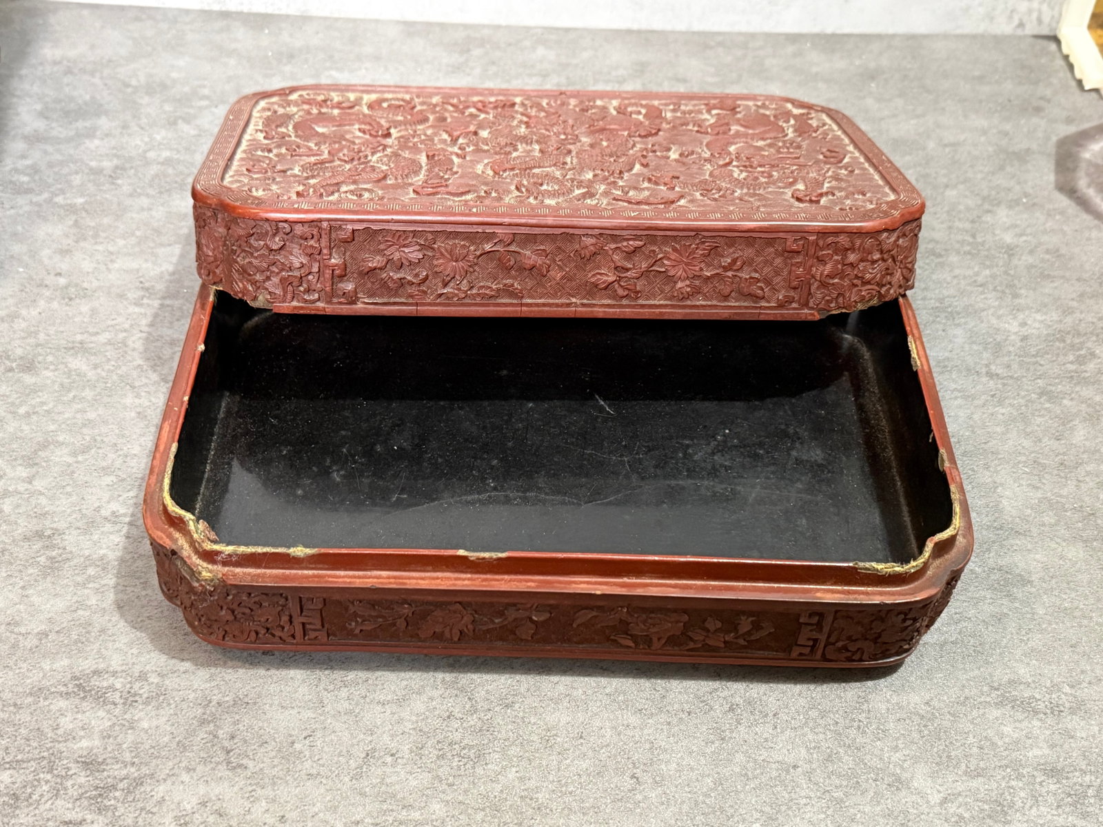 Chinese Carved Dragon Decorated Rectangular Box - 2
