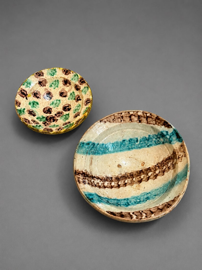 Two Middle Eastern Persian Earthenware Bowls with Splashware Glaze (1 of 1)