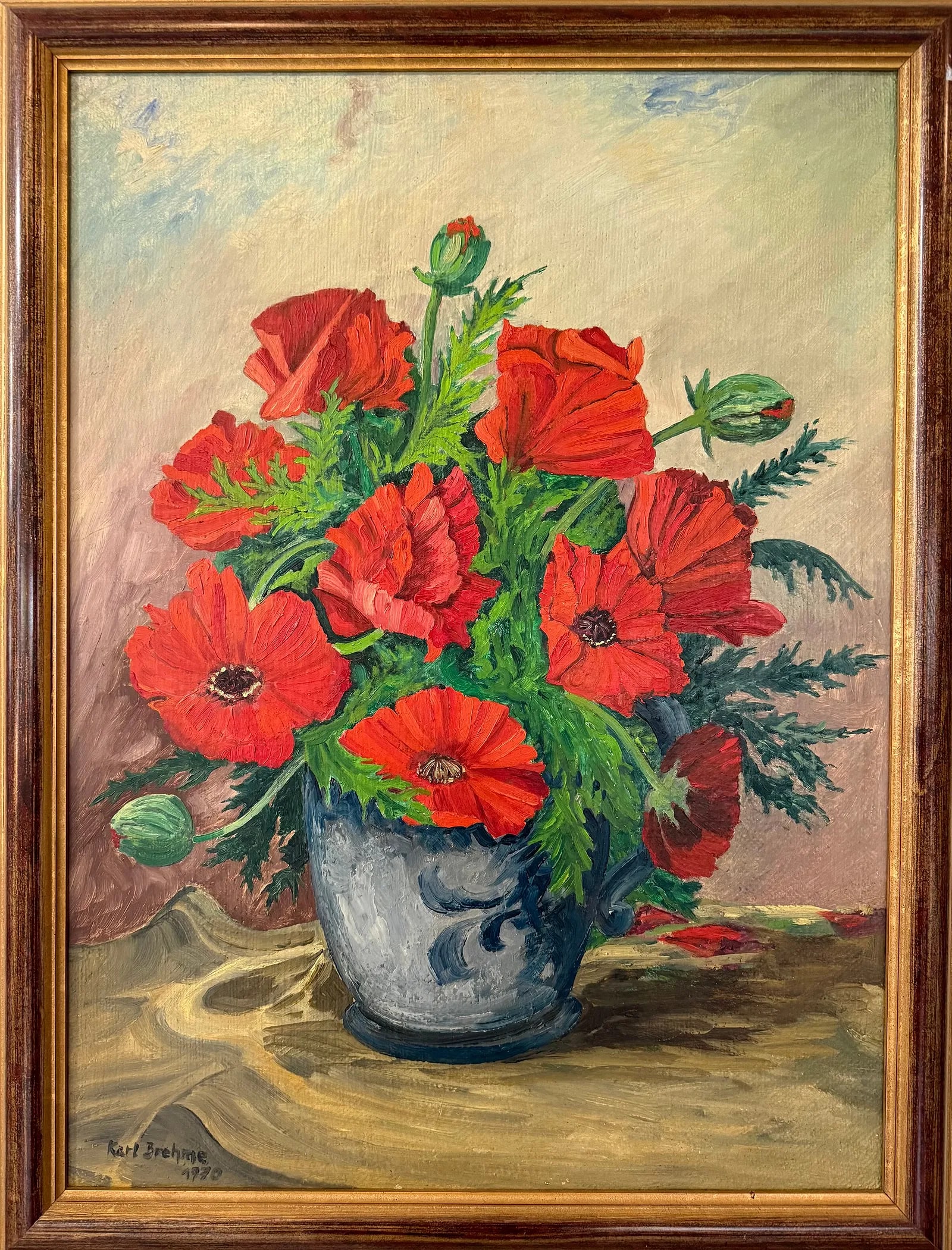 Still Life with Red Poppies in Vase, Oil on Canvas, 38 x 25 in (1 of 1)