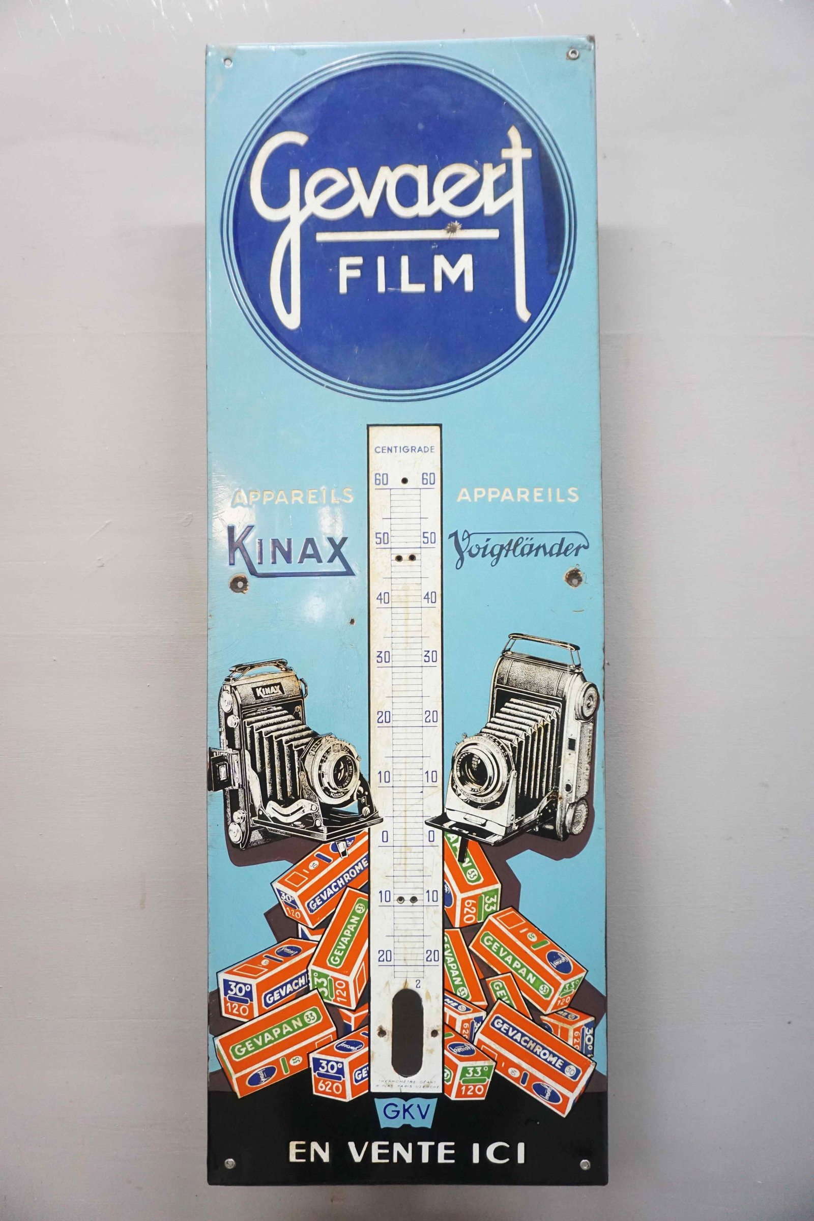 Enamel Sign: Enamel Sign Brand: Gevaert film Tax: - Enamel Factory: - Dimensions: H82,5x28,5