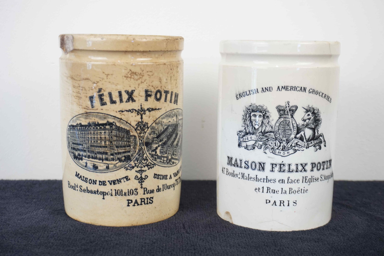 Pair of Felix Potin jam jars: Pair of Felix Potin jam jars Dimensions: H13,5