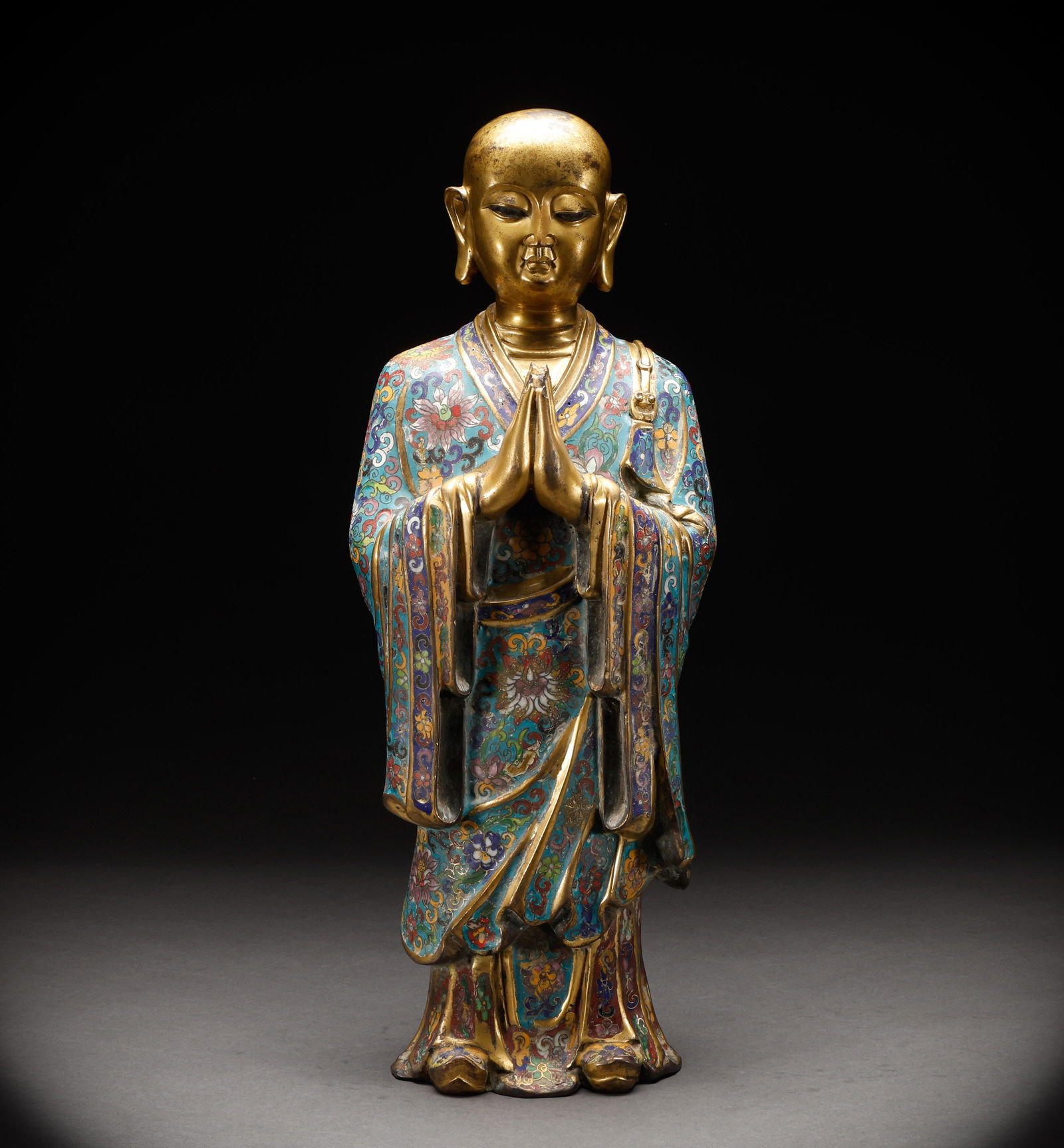 Qing Dynasty bronze cloisonn é Buddha statue: Height: 52cm, Width: 17cm, Weight: 12686g