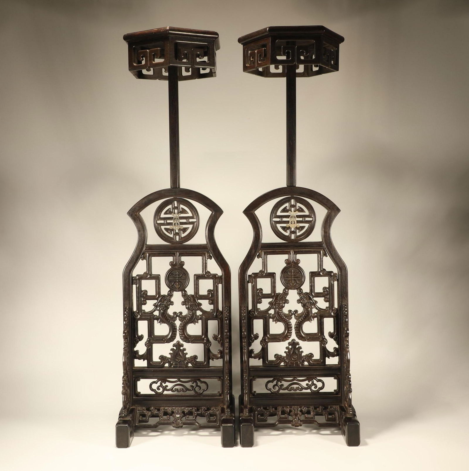 Qing Dynasty Purple Sandalwood Carving Dragon Pattern Embedded Jade Carving Longevity Character (1 of 8)